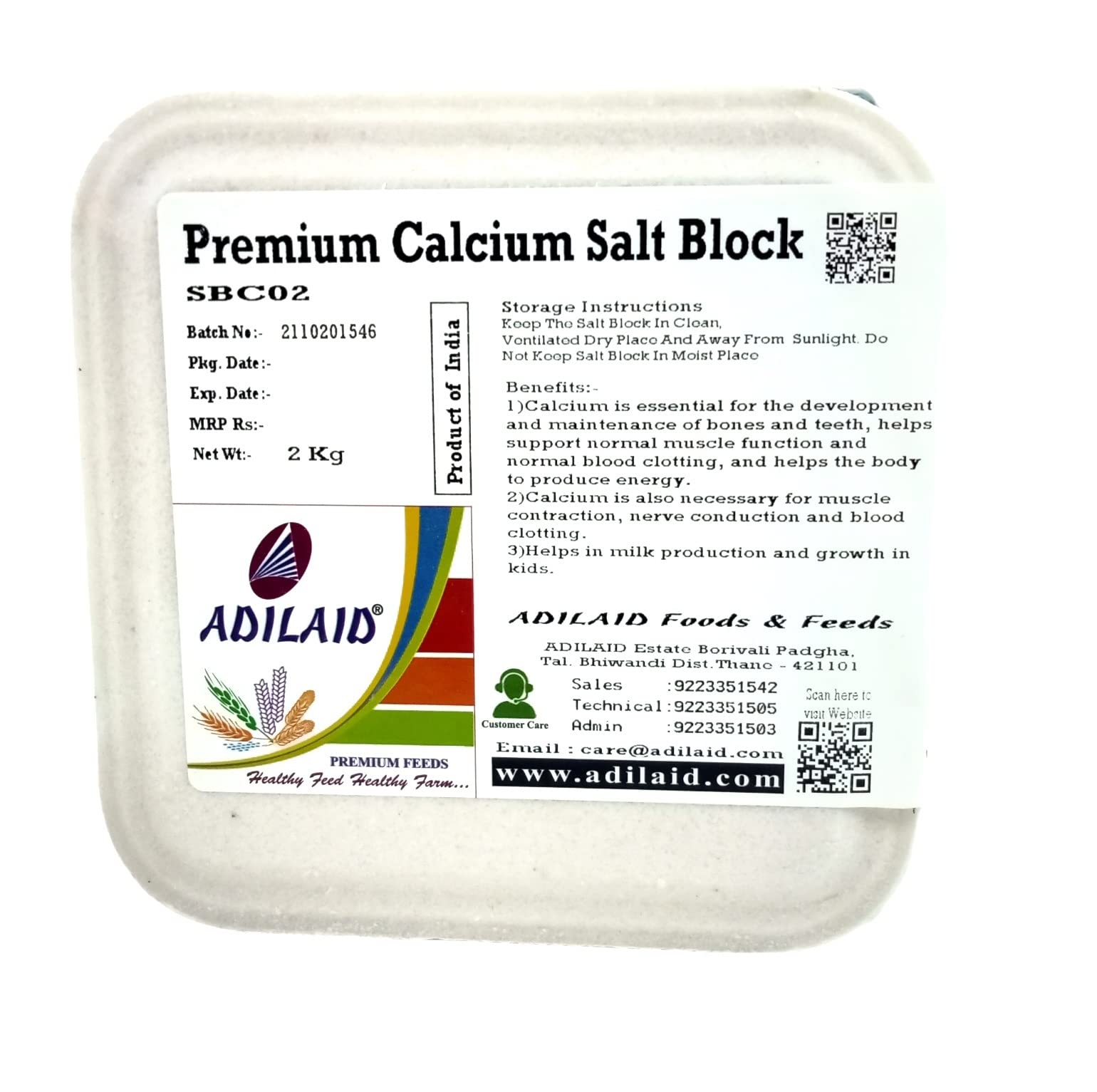 Adilaid Premium Calcium Salt Block (2Kg) for Animals,All Life Stages