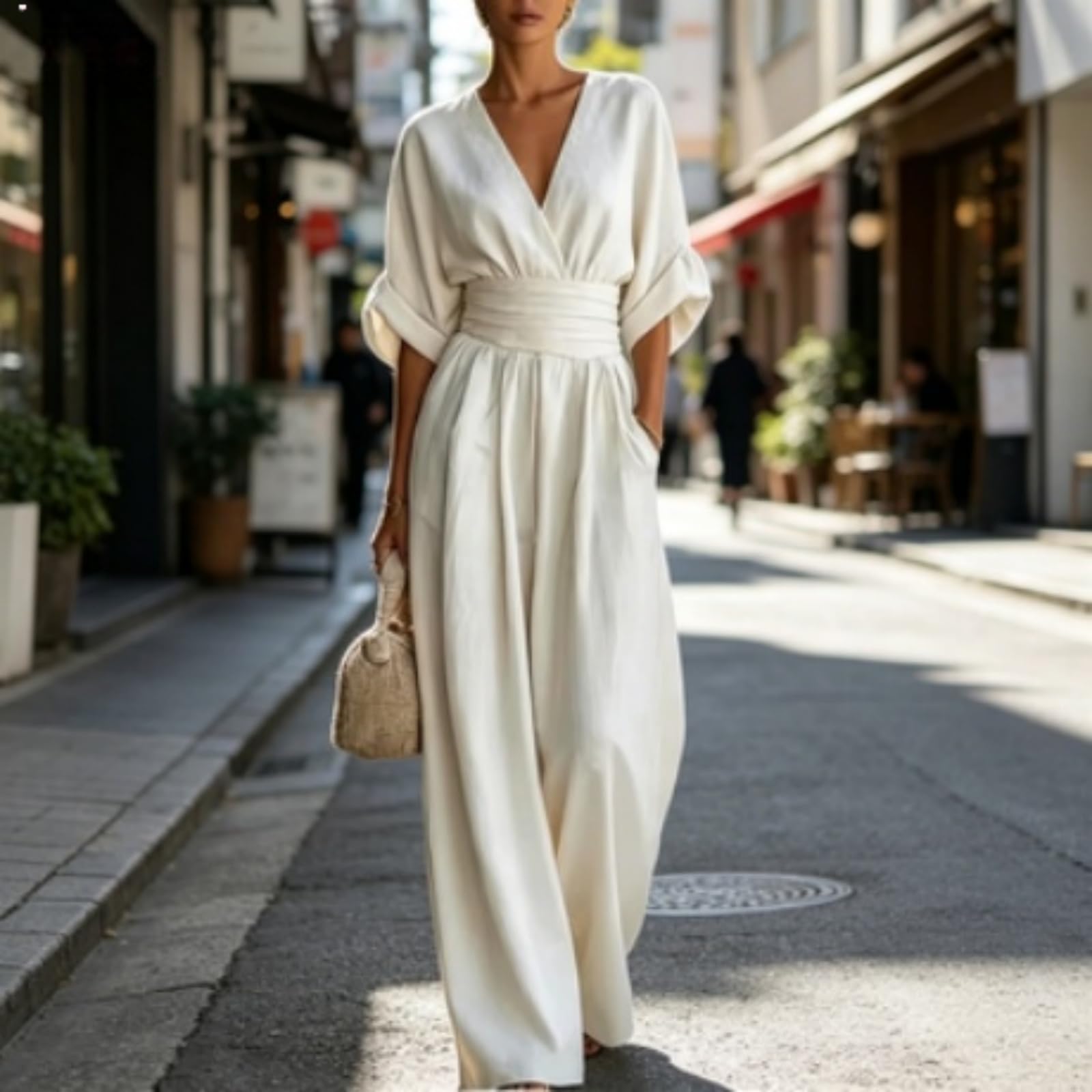 Genérico Mono de verano para mujer 2026, con cintura ajustada y bolsillos, tallas S-5XL, ideal para la mayoría de las ocasiones, como fiestas y vacaciones.