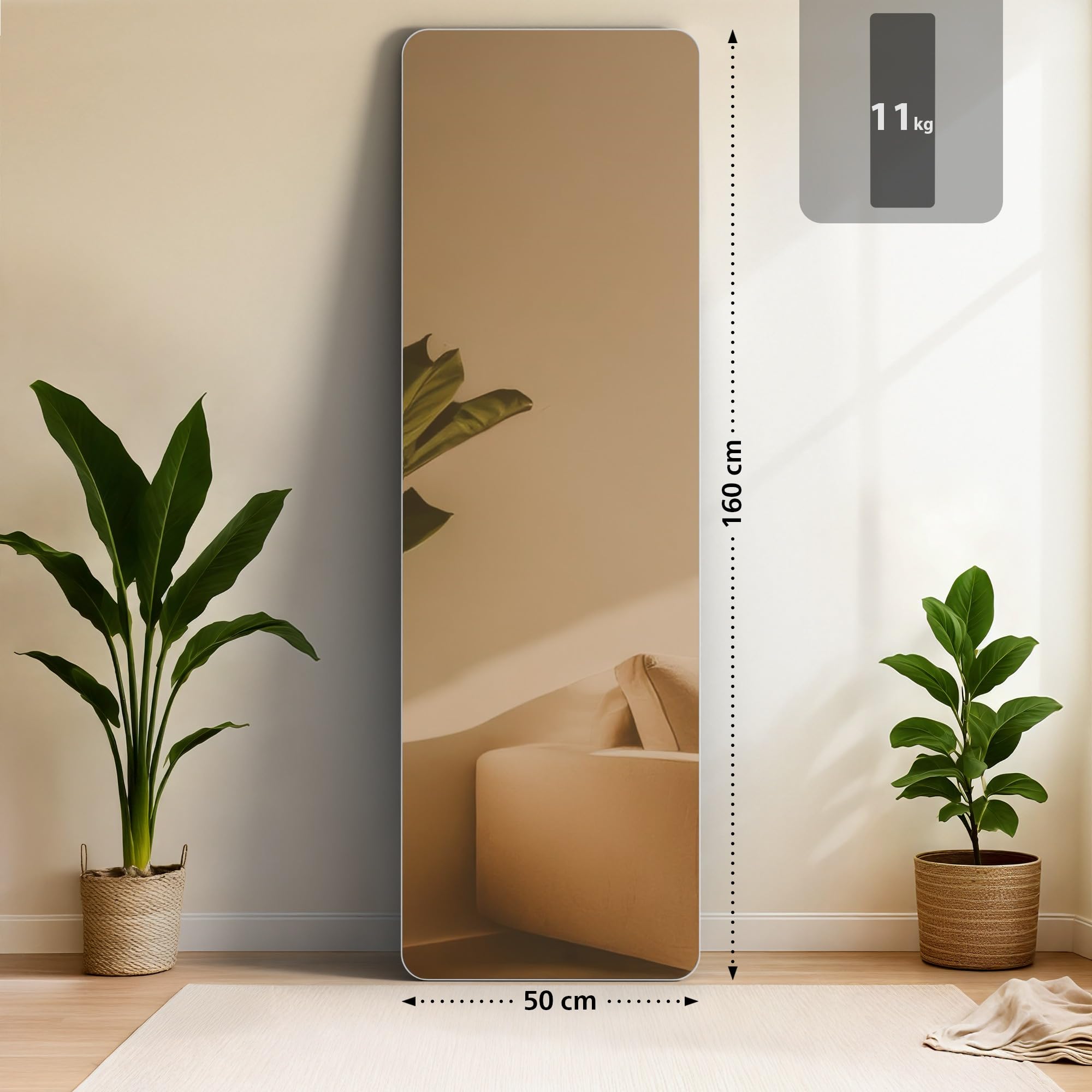 Miroir Grand Gurnee Blanc Mat 160x50 cm Miroir Mural Integral Cadre Metallique