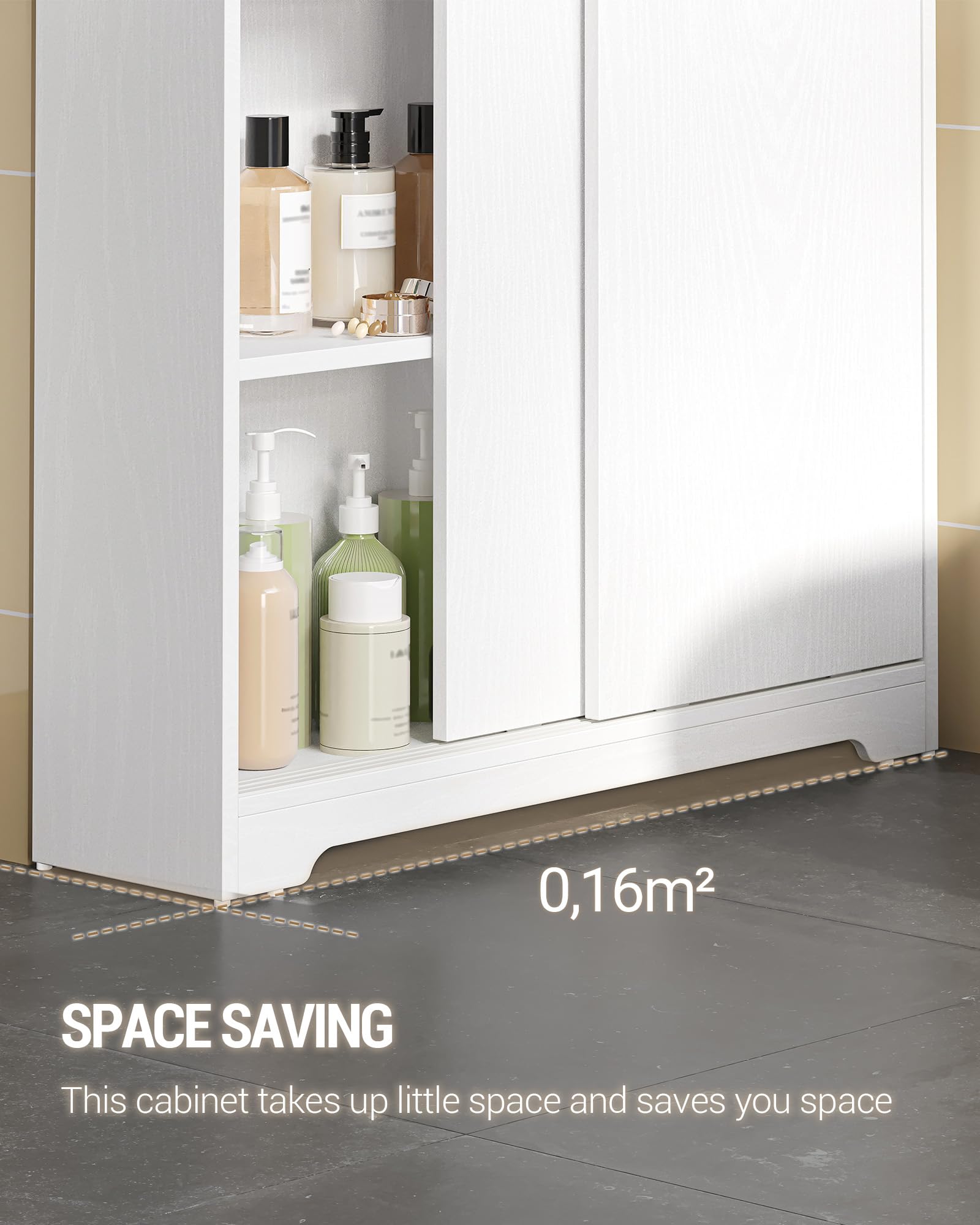 Hzuaneri Badezimmerschrank, Nischenschrank, Platzsparende Badschrank mit Toilettenpapierhalter und Haken, Schiebetür, Verstellbares Regal, für Das Badezimmer, 20 x 80 x 90 cm, Weiß BC63813X