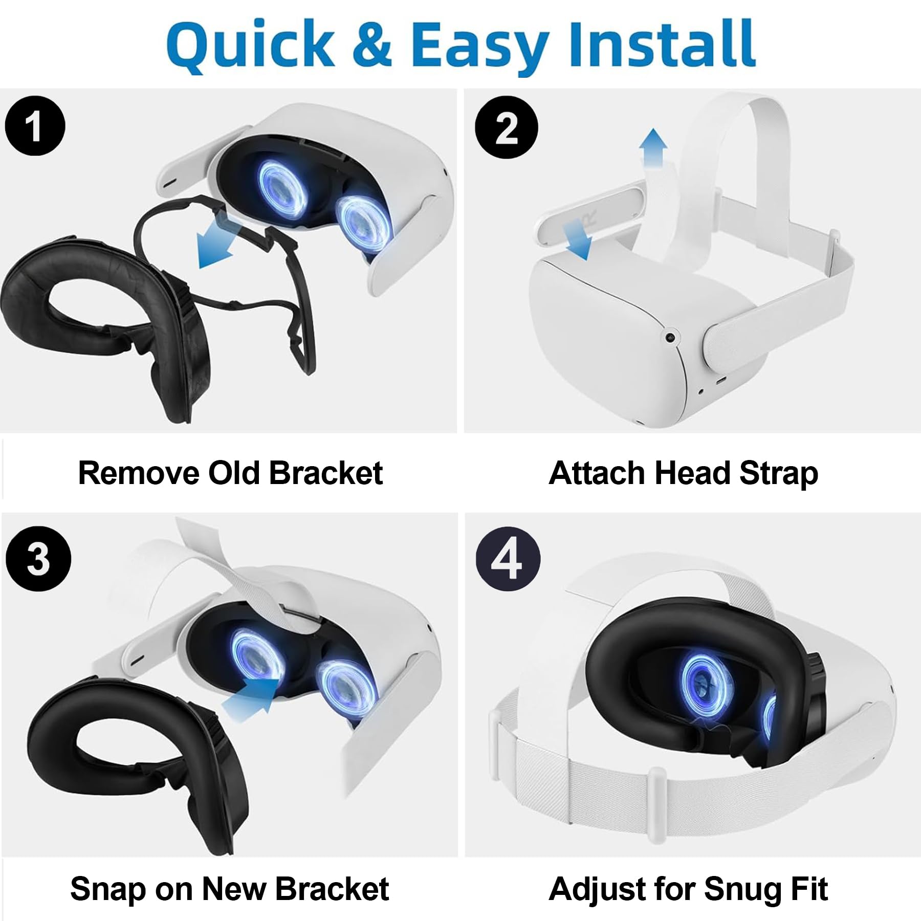 Cinghia per la Testa e Copertura per il Viso per Meta Quest 2, Kit di Accessori VR con Cinghia di Regolazione Sostitutiva e Imbottitura per il Viso Compatibile con Oculus Quest 2