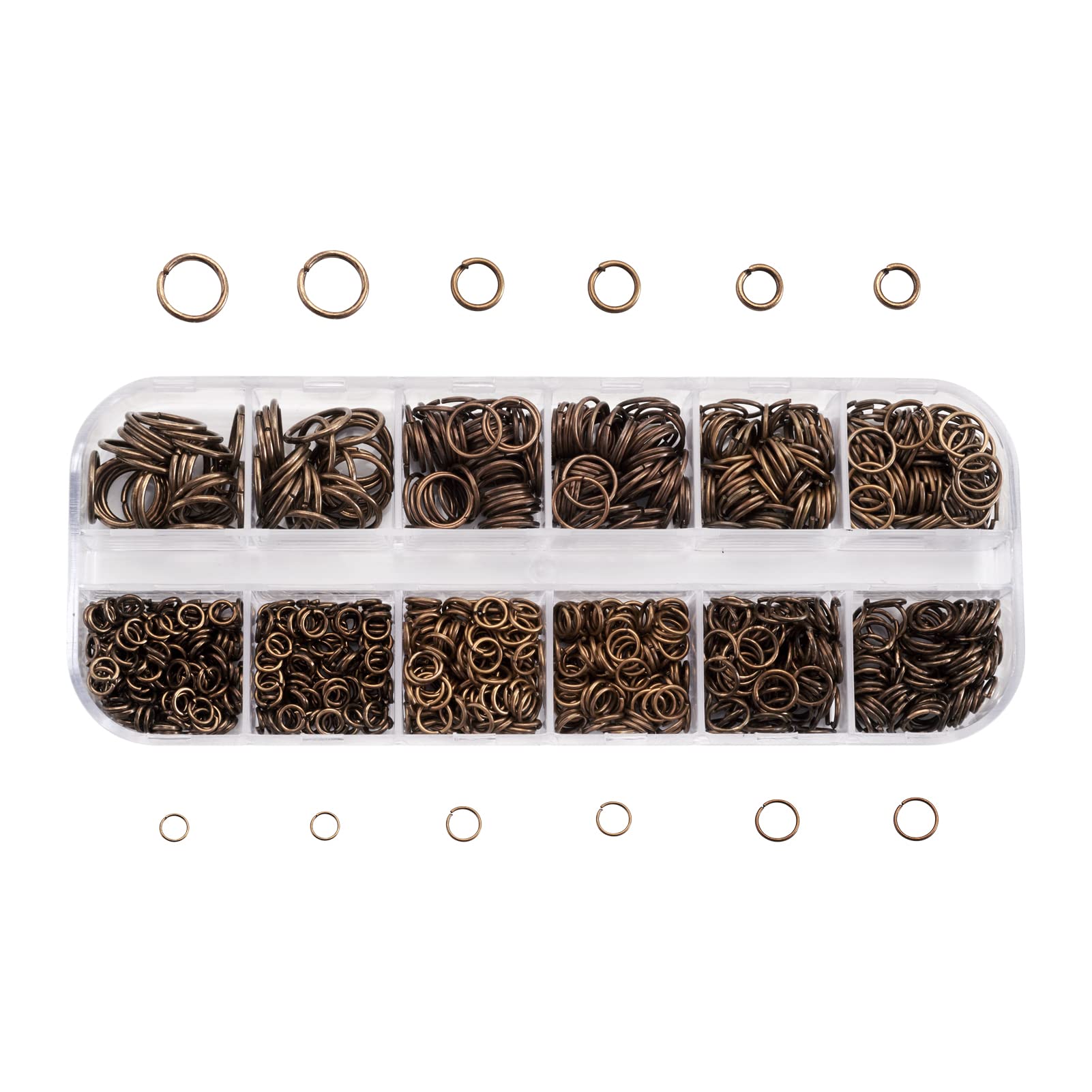 Pandahall Mixed Size 4-10mm Iron Open Jump Rings Antique Bronze Plated Unsoldered Round Ring Connectors for Chainmail Jewelry Bracelet Necklace Making