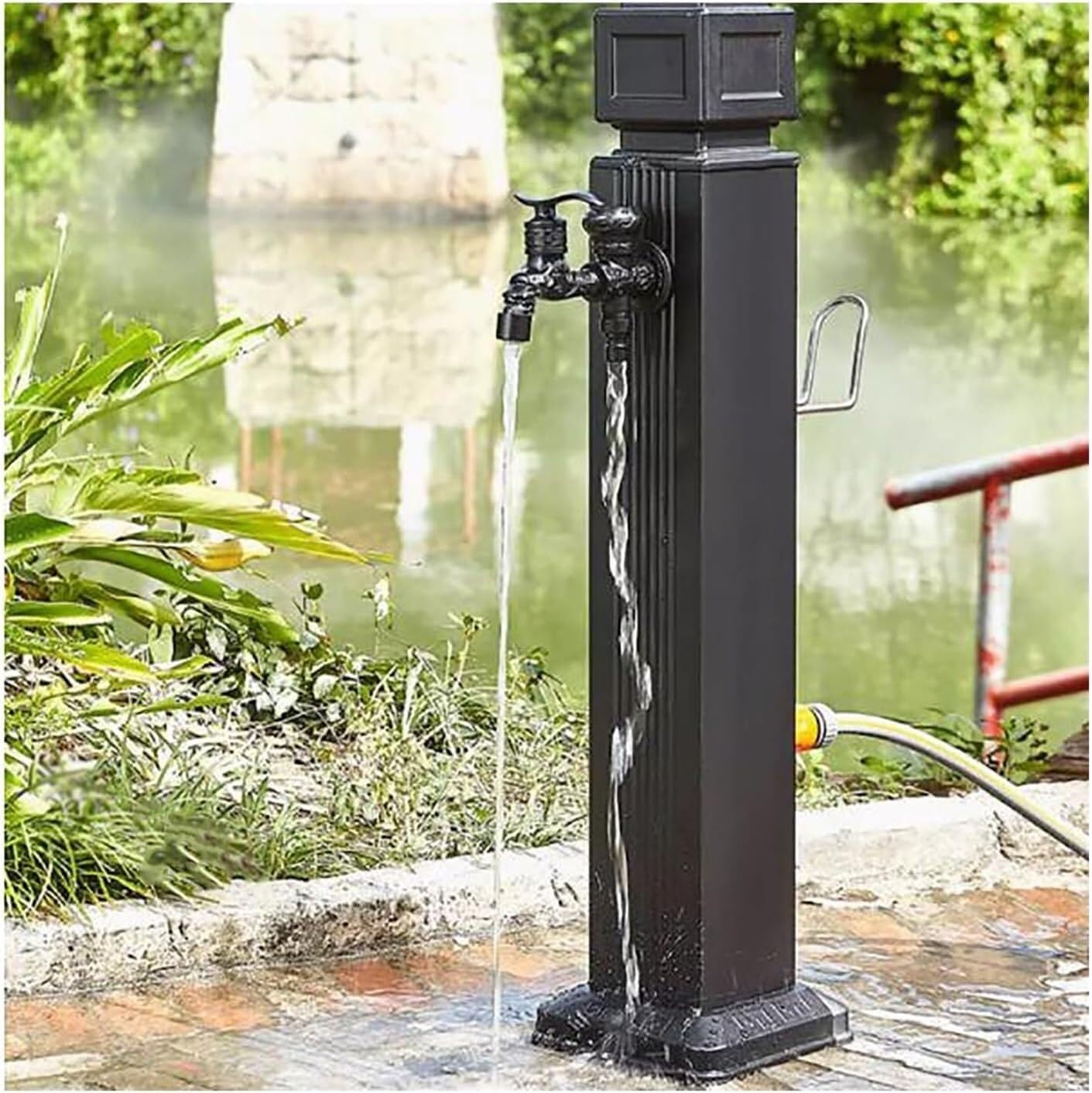 Edfyhsl Black2 Kjobdwz Freestanding Garden Water Column With Faucet - Anti-Freeze 304 Stainless Steel, For Courtyard Backyard Irrigation & Washing(,H-74Cm)