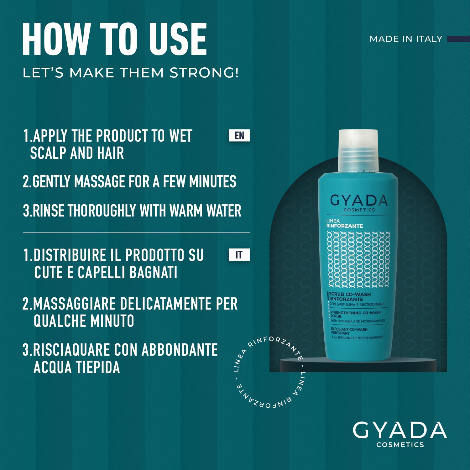 Gyada Cosmetics, Scrub CoWash Rinforzante con Spirulina, Detergente ed Esfoliante, con Microgranuli Vegetali di Nocciole e Mandorle, per Lavaggi Frequenti e Delicati, con Avena e Ginseng, 200 ml