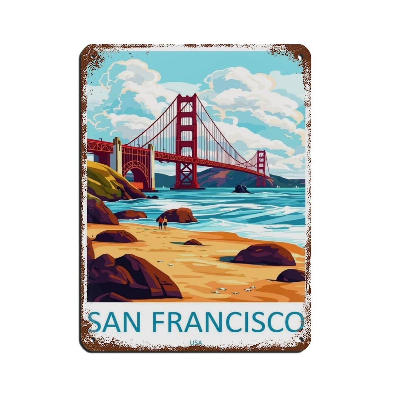 San Francisco Travel San Francisco Art Tin Sign Vintage Metal Pub Club Cafe Bar Home Wall Art Decoration Poster Retro 12x16inch(30x40cm)