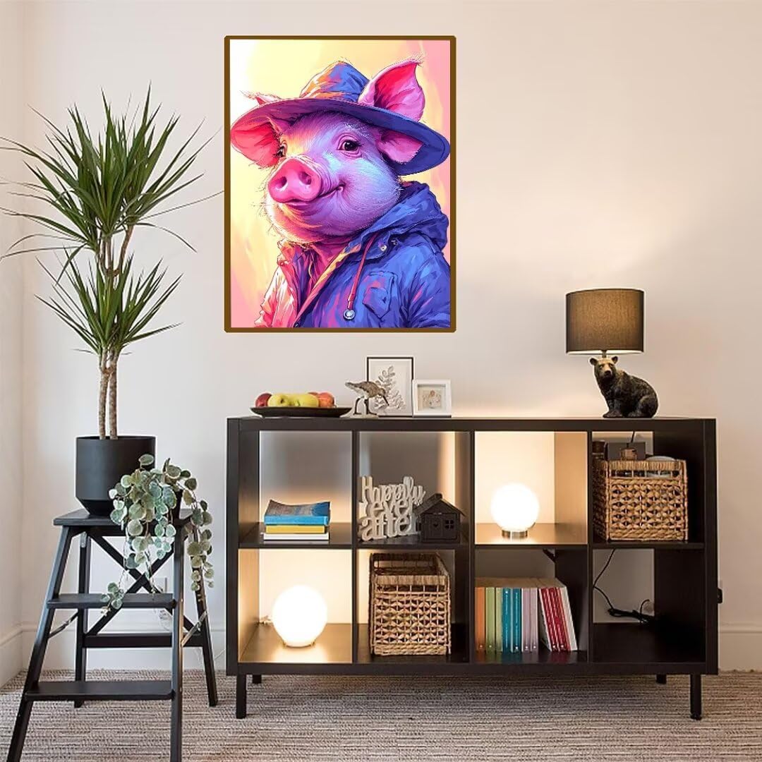 Diamond Painting Cerdo lindo Pintura Diamante Adultos, Diamond Painting Niños, DIY Cuadros de Diamantes Kit Manualidades Adultos, para Navidad Decoración de La Pared Del Hogar Regalos 70x100cm t-4508