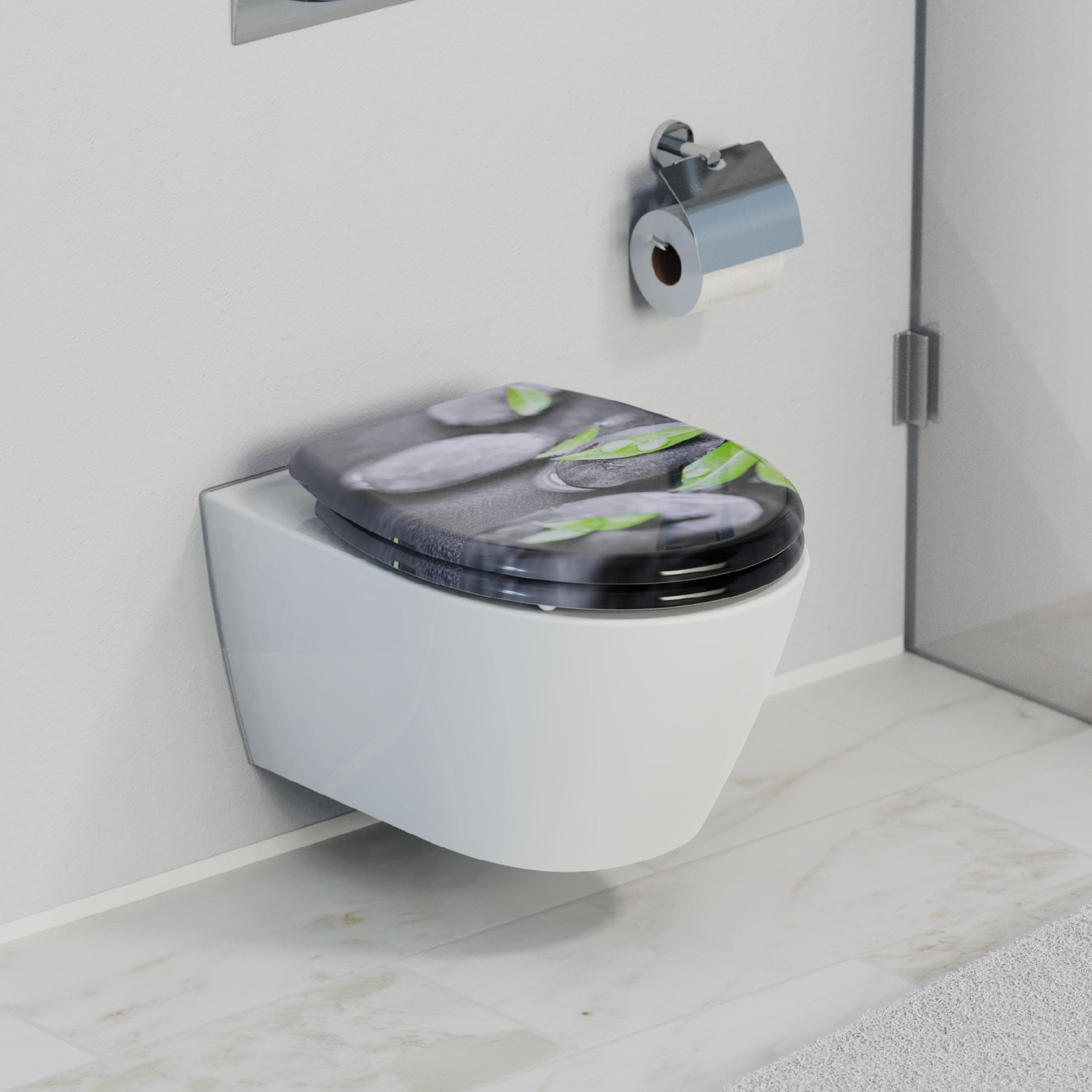 SCHÜTTE WC-Sitz STONE mit Absenkautomatik und Schnellverschluss aus Duroplast, Toilettendeckel mit 175kg Belastbarkeit, Toilettensitz mit Brille, Klodeckel für WC, Klobrille mit Motiv