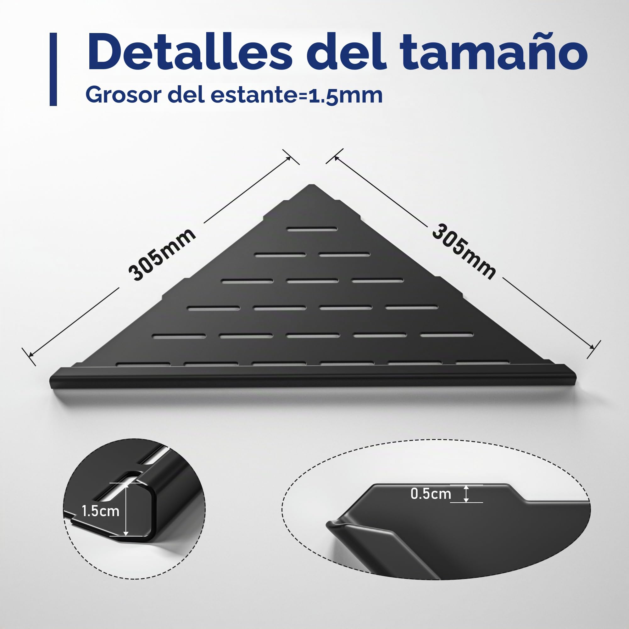 Estantería esquinera para Ducha de 305 mm, Color Negro Mate, Acero Inoxidable 304, estantería de Esquina empotrada, para Pared de Azulejos, sin taladrar, 2 Unidades