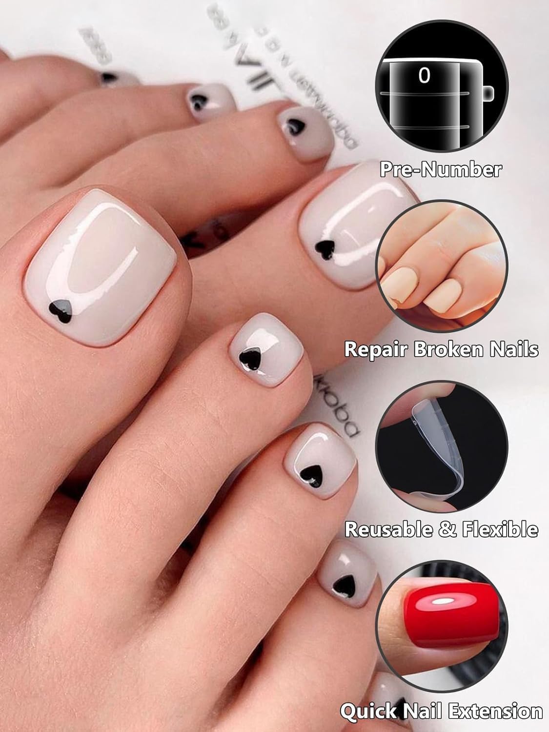 TOROKOM Unghie Finte Nail System Dual ToeNail Form, 120 PCS Matte Riutilizzabili Pedi Dual Form Kit Lunghe Quadrate Nail Form Acrilico Tips Unghi Strumenti