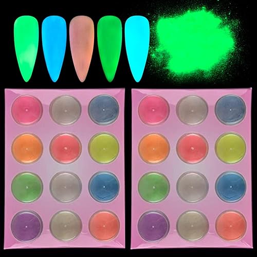 Miniatura 6 de MEILINDS 24 frascos de pigmento de fluorescencia nocturna con purpurina ultrafina, 12 colores luminosos de resina epoxi pigmento que brilla en la