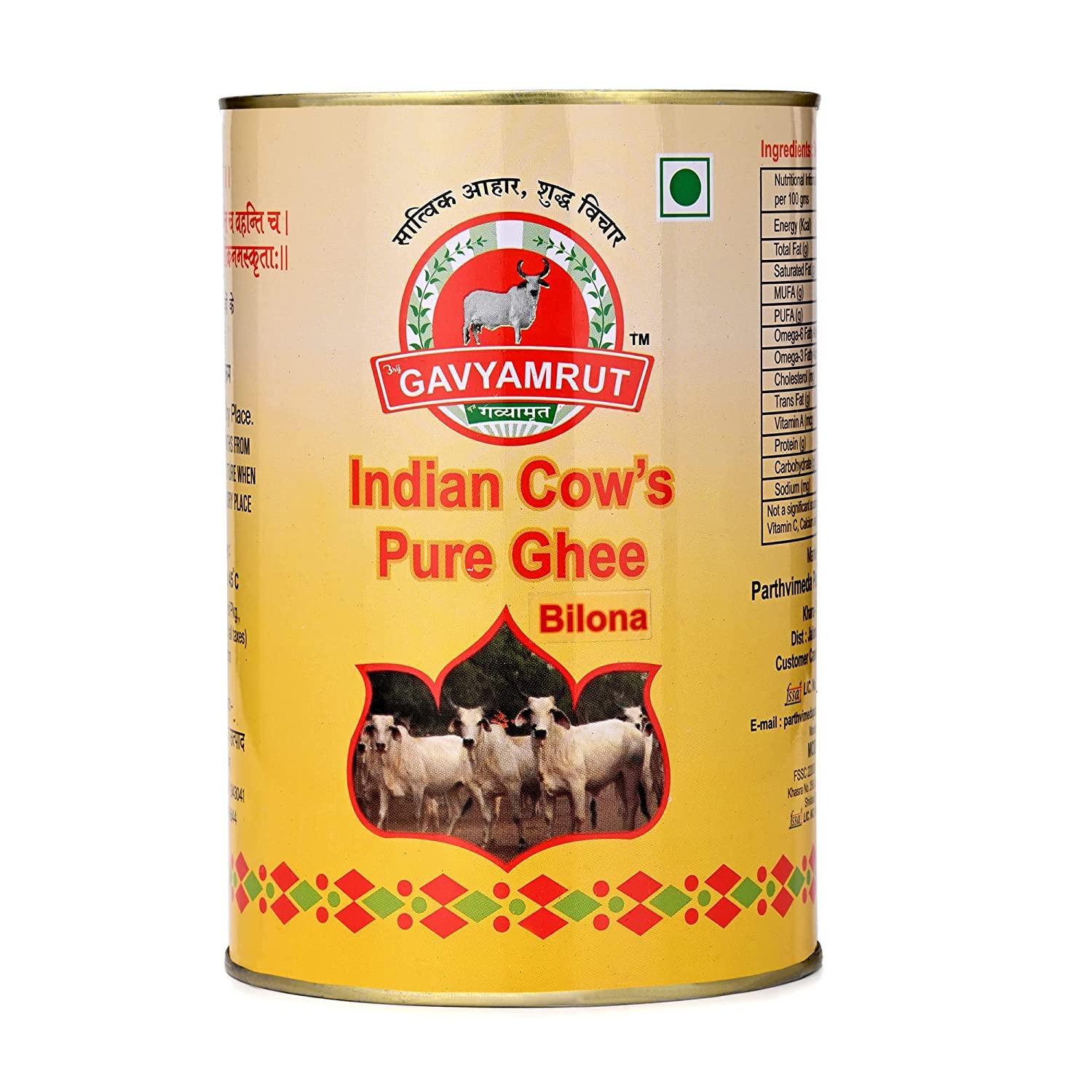 Brij Gavyamrut A2 Desi Cow Ghee 1 Ltr. | Pathmeda |100% Pure and Natural |Traditional Curd Churned |Lab Tested |Organically Made Danedar Ghee | Grass Fed Sahiwal And Gir Cow | Tin Pack | Pack Of 1