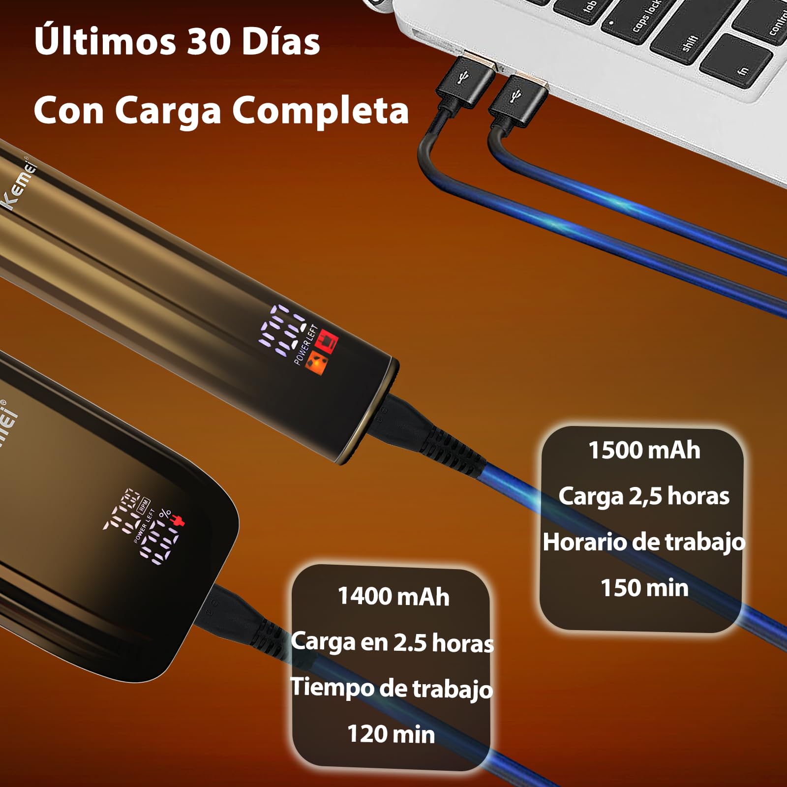 KEMEI Afeitadora eléctrica para hombres con cuchillas dobles flexibles, recortadora de barba, cortapelos y pelo, juegos de cuidado recargable, resistente al agua, Golden