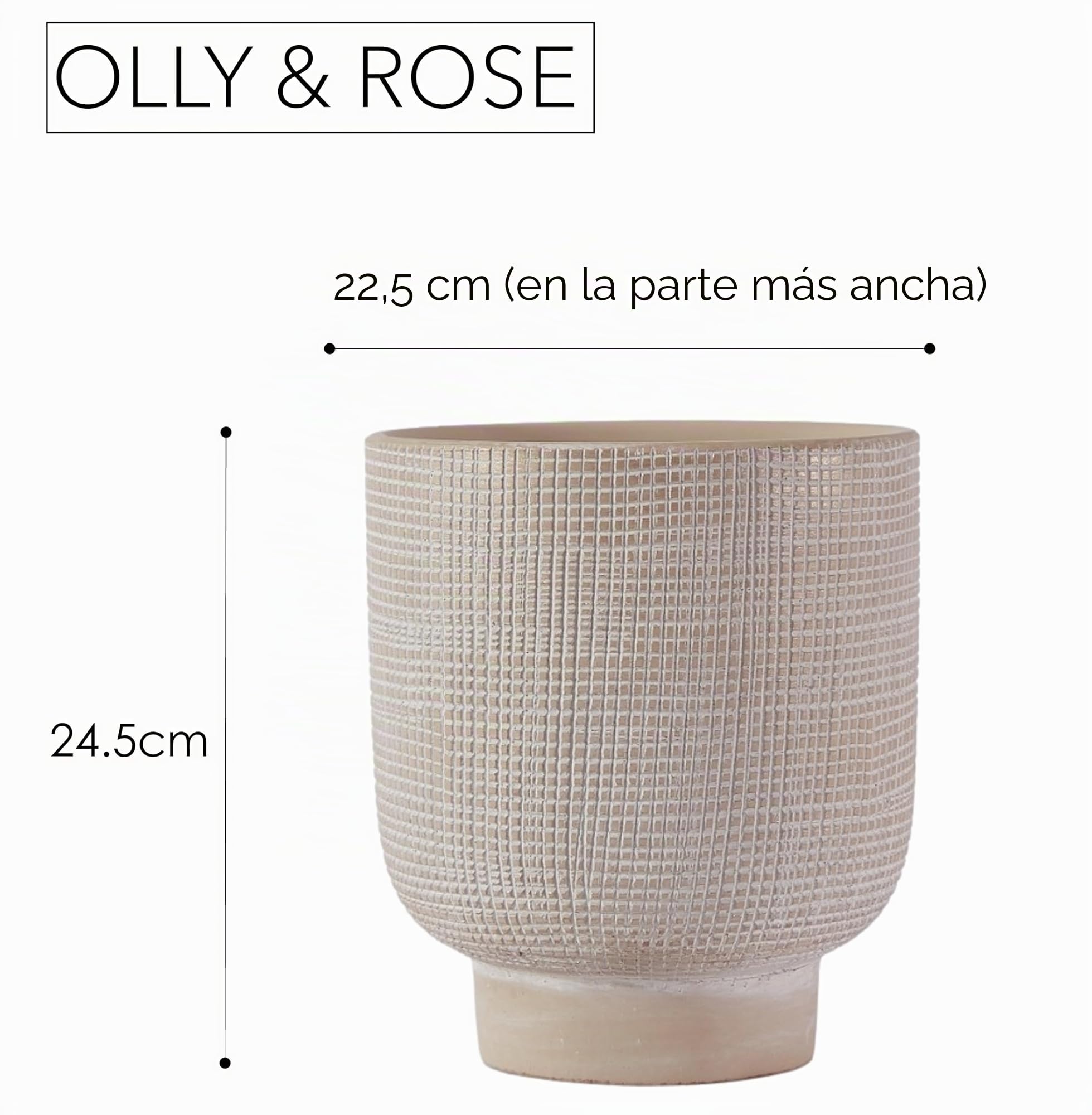 Olly & Rose Barcelona - Maceta elevada de cerámica de 22,5 x 24,5 cm, color beige claro, macetas grandes para exteriores e interiores, macetas beige
