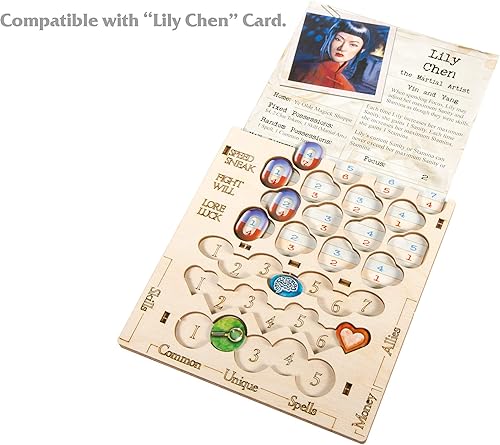 Vista 24 de The Broken Token Arkham Horror: The Card Game Revised Core Set Organizador compatible, caja de almacenamiento de madera para juegos de mesa