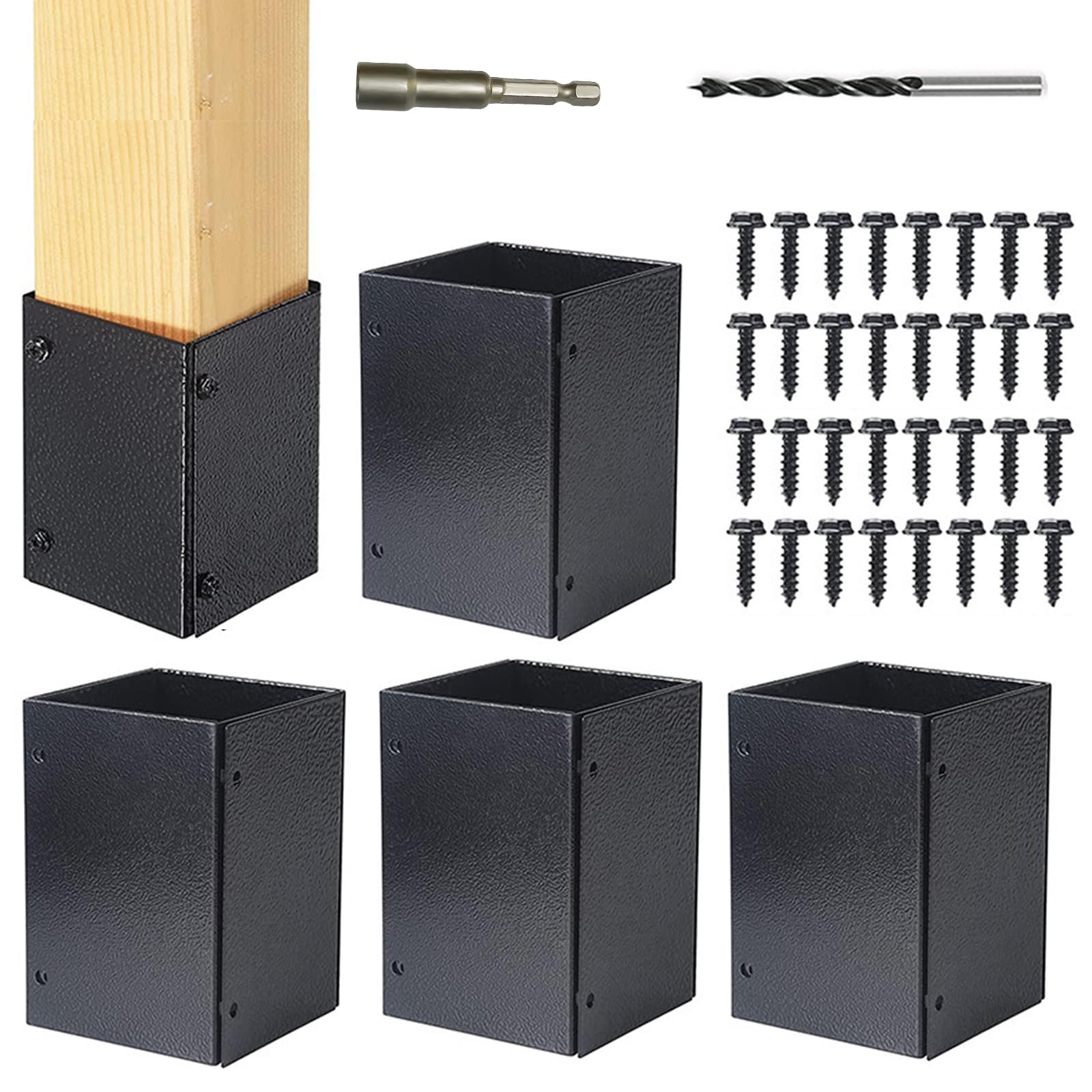 Protections de base de poteau en acier inoxydable (4 pièces réglables de 8,4 à 15,2 cm) pour protéger les boîtes aux lettres, les terrasses et les clôtures en bois contre les dommages causés par la