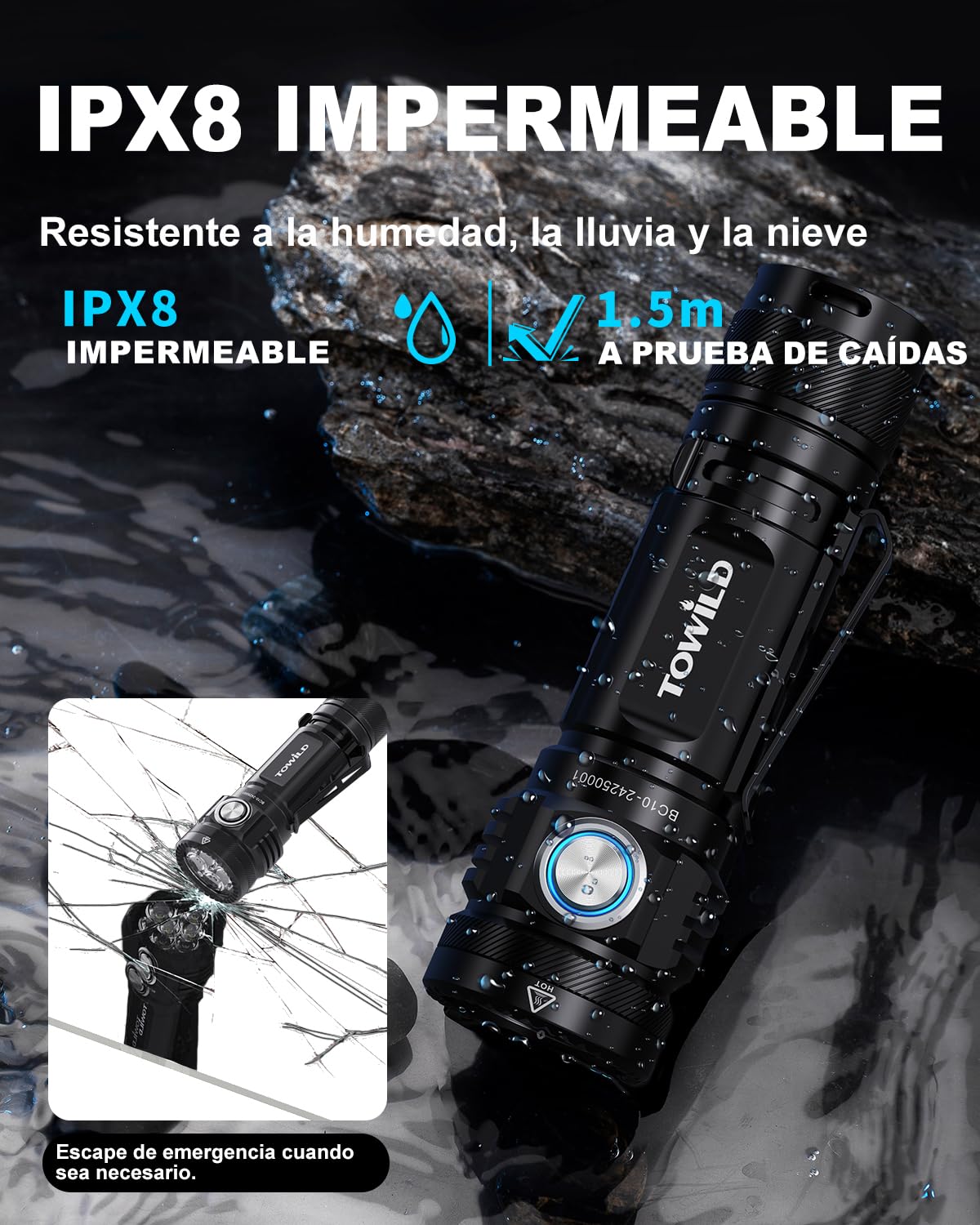towild BC10 Linterna LED Recargable, Alta Potencia 4000 Lúmenes Linternas de Aluminio con 6 Modos de Luz, 5000mAh Linterna de Mano Impermeable para Camping, Senderismo, Emergencia,Alcance de 15 Días