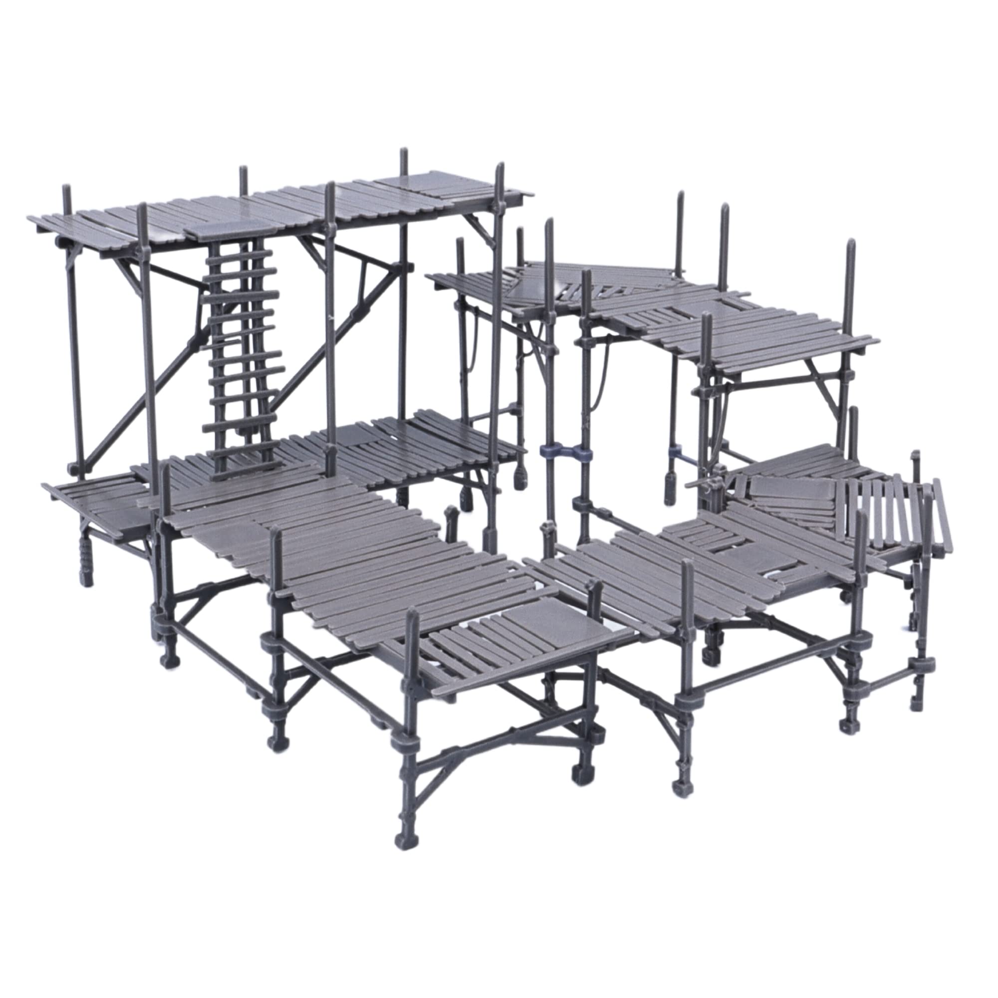 Modular Scaffolding Set – 4 Industrial Building Platforms for Wargaming Terrain | 28mm - 32mm Scale Diorama Scenery | Sci-Fi & Fantasy RPG Compatible | PLA Plastic | Paintable Terrain Kit
