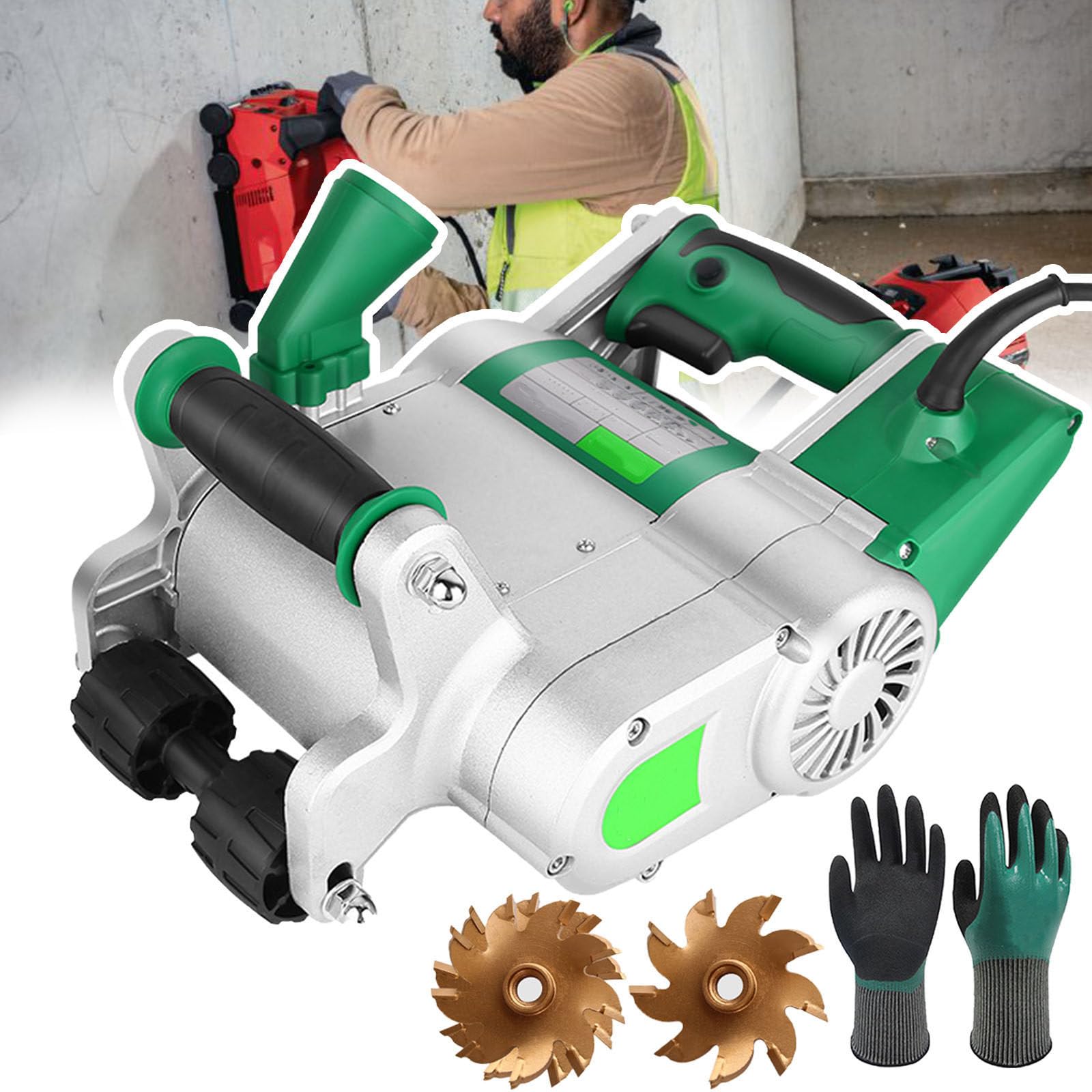 Rozadora Pared Eléctrica,Máquina Cortadora Ranuras Pared Moldeo 1 Vez,Diseño Rodillo/Velocidad 1600/Min,para Ranurar En Varias Paredes,con Guantes Y Hoja De Sierra 25/35