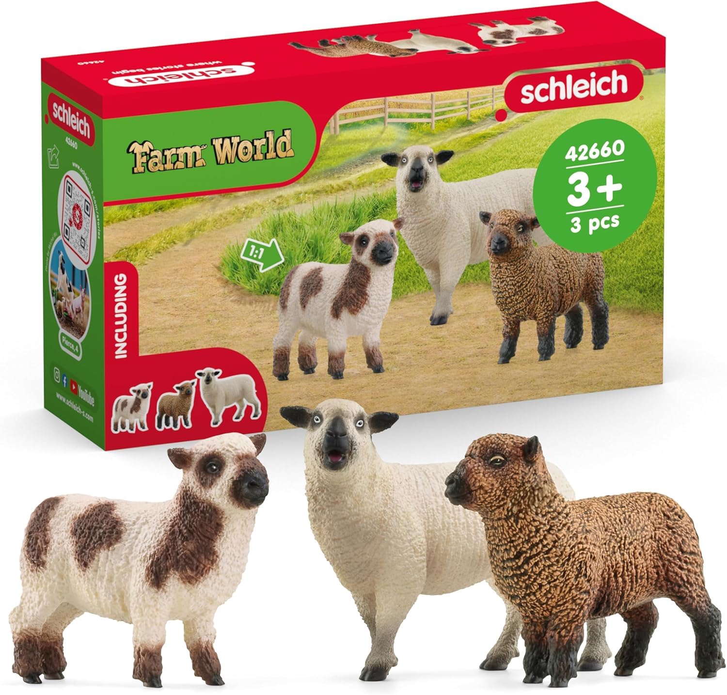 SCHLEICH Farm World | Schaffreunde 42660 Bauernhof Spielfigur | detailgetreue Tierfiguren | Geschenk für Jungen und Mädchen | Bauernhof Spielzeug ab 3 Jahre | Set aus 3 Teilen