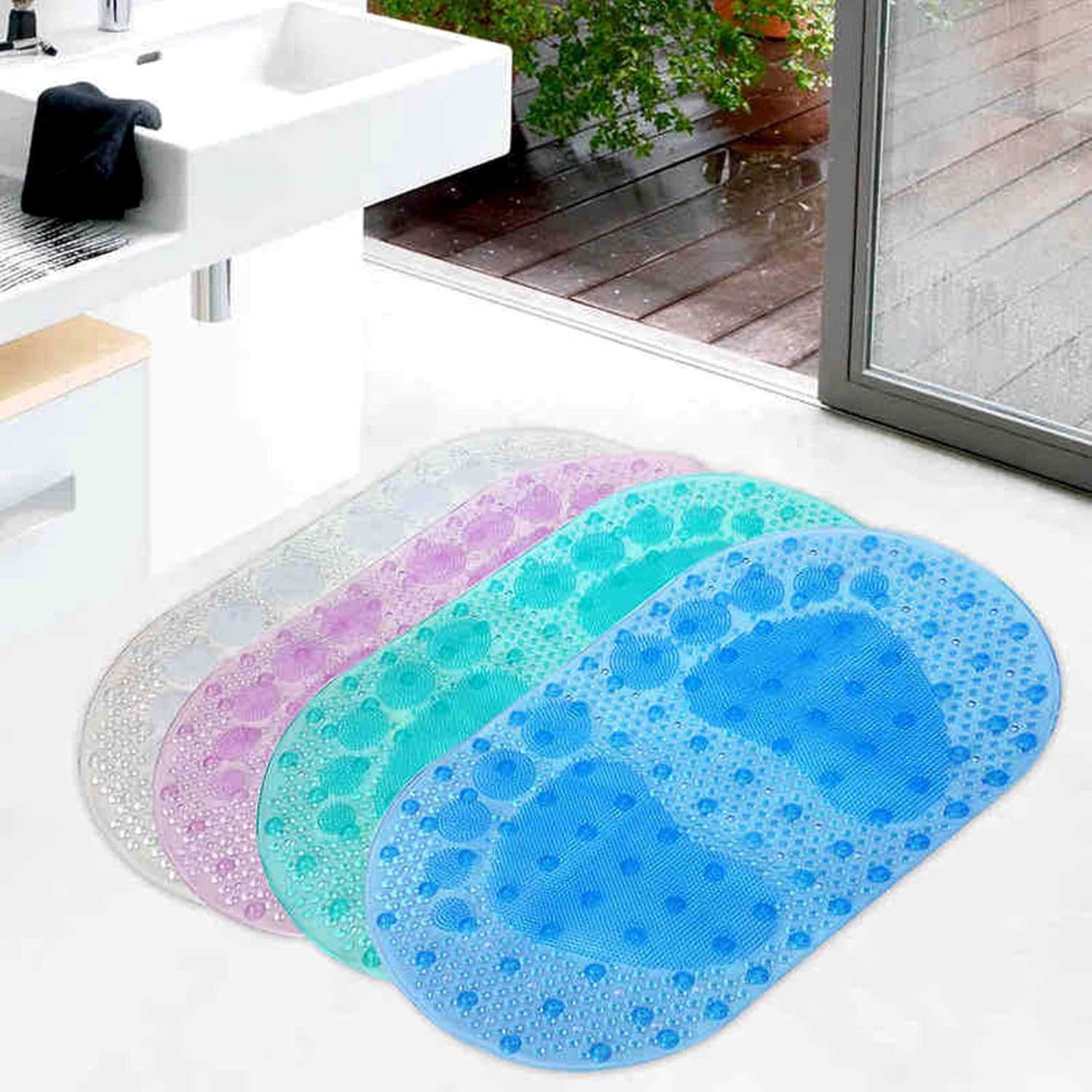 Exclusive Special Oval Bathtub Mat Non Slip Shower Mats with Scrubber for Feet Massage, Antislip Bath Tub with Drain Hole, Rubber Machine Washable Bathroom Massager Mat, Large Stand Up Bathmat for Kids, Elderly Flash Sale Oval Bathtub Mat Non Slip Shower Mats with Scrubber for Feet Massage, Antislip Bath Tub with Drain Hole, Rubber Machine Washable Bathroom Massager Mat, Large Stand Up Bathmat for Kids, Elderly