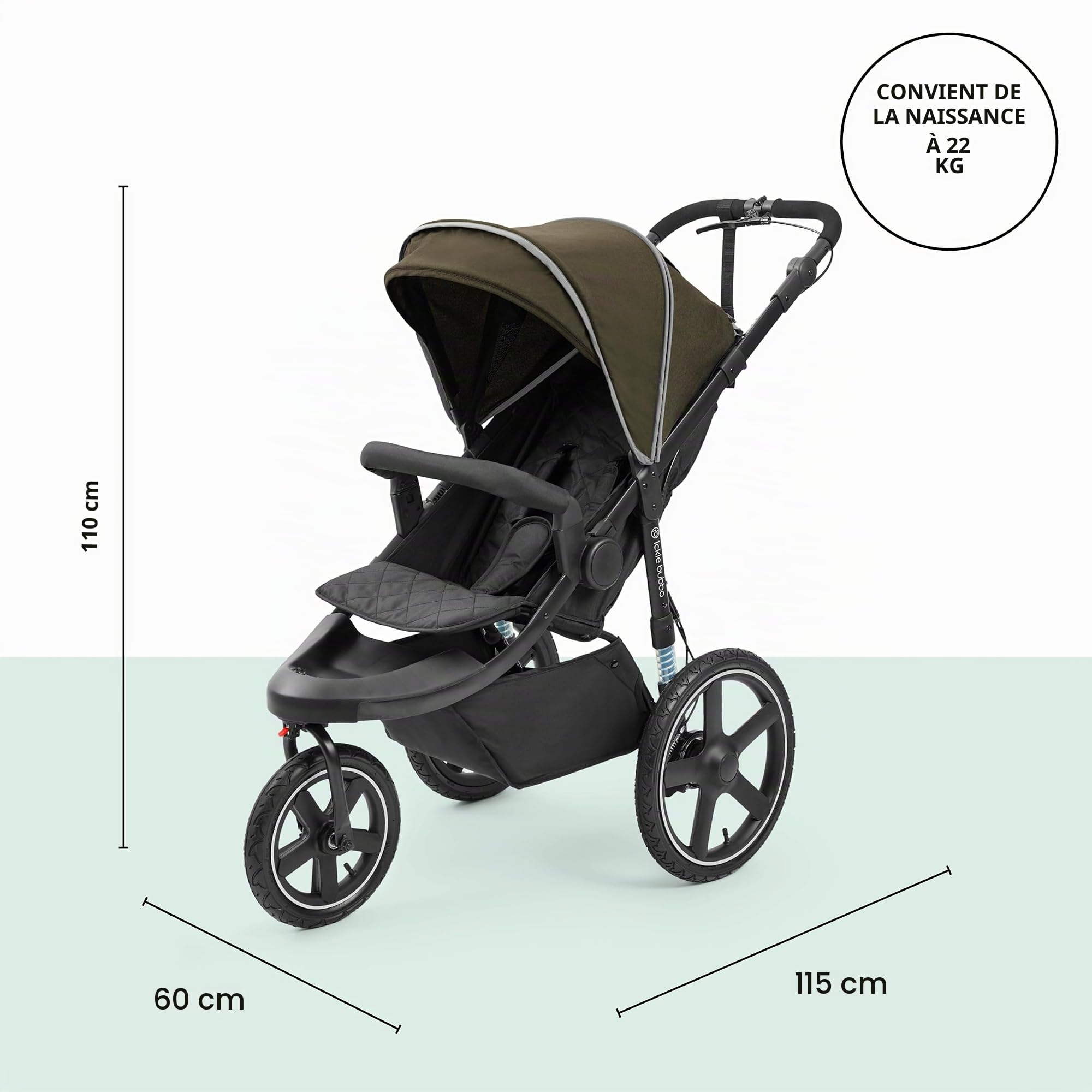 Ickle Bubba Venus Jogger Pro Prime, Poussette 3 Roues Tout-terrain, De la Naissance à 22 kg, avec Cocon Nouveau-né, Porte-gobelet et Organisateur (Bois)