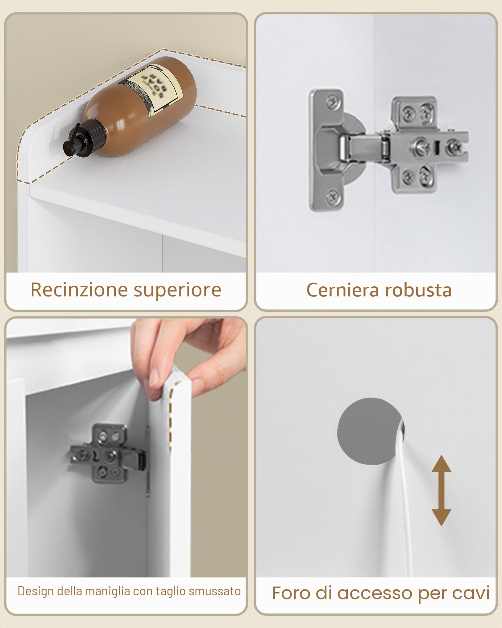 Hzuaneri Mobile Bagno, Luci LED Regolabili, 3 Anta, 2 Spazio Aperto, Ripiani Regolabili, Grande Capacità di Stoccaggio, Moderno, per Soggiorno o Bagno, Dimensioni, 30 x 100 x 107 cm, Bianco 5210003XEU