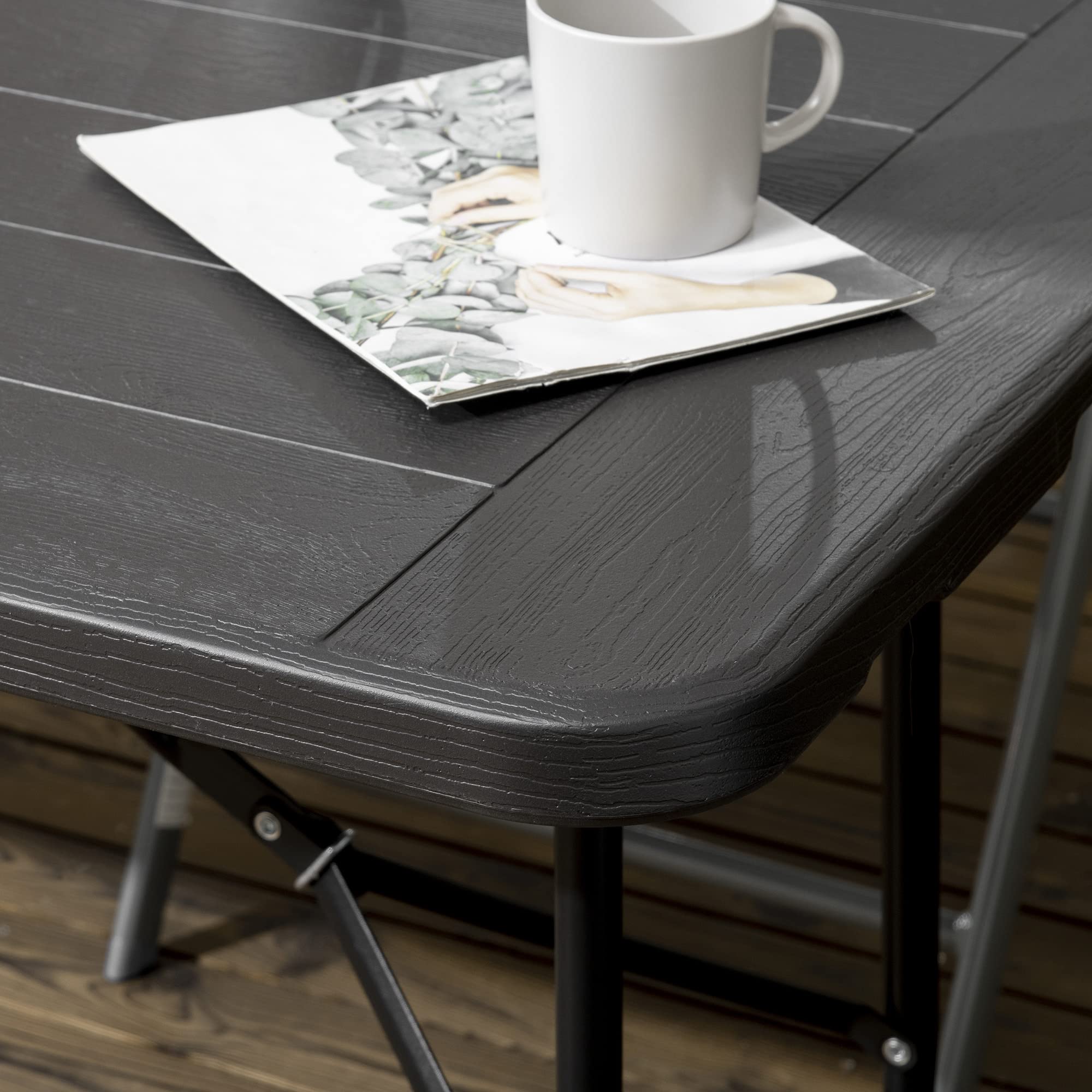 Outsunny Tavolo da Giardino Pieghevole Rettangolare per 6 Persone in Acciaio e HDPE, 180x75.5x73cm, Grigio Scuro