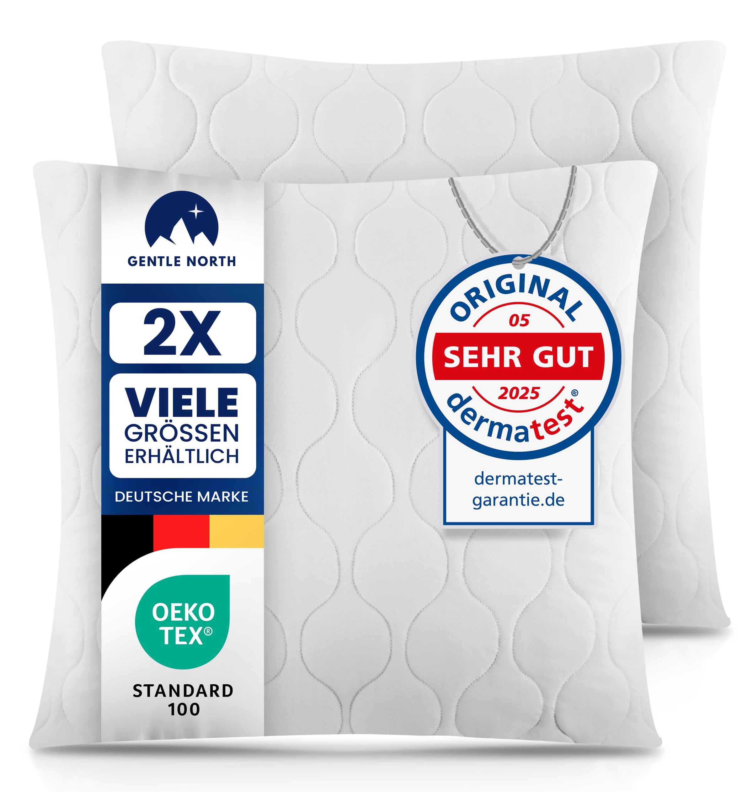 Gentle North Kopfkissen (60x60 cm groß) - 2er Set Kissen für Bett und als Dekokissen - Mit Reißverschluss für Füllung - Sofakissen - Zierkissen für Couch und Sofa - Ökotex - Waschbar bis 60° - Weiß