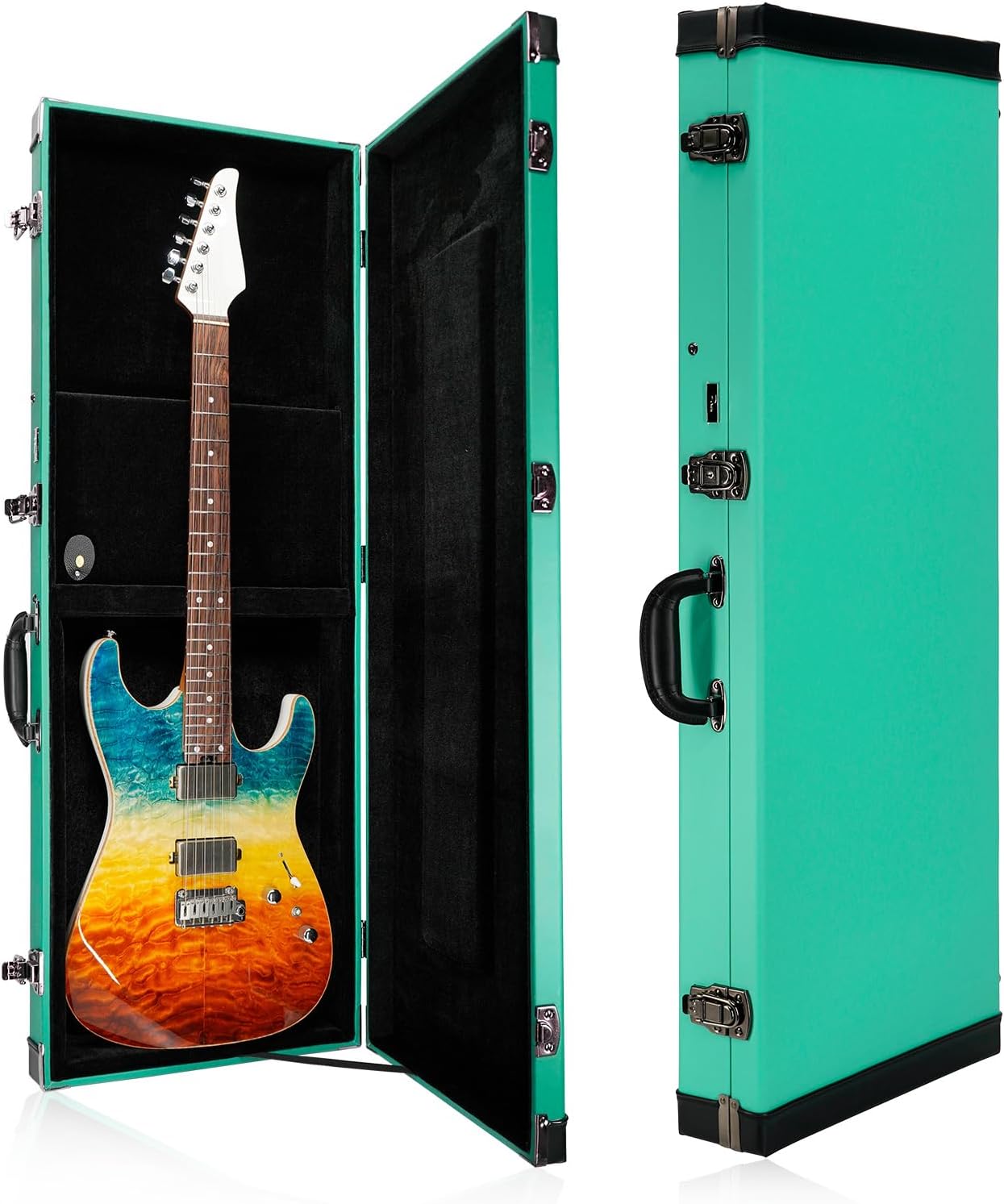 Electric Guitar Case Hard, Fits Fender Strat, Tele, and Standard Guitars, Portable 4-Layer Protection Hardshell with Comfort Handle, Secure Metal Lock (Green)