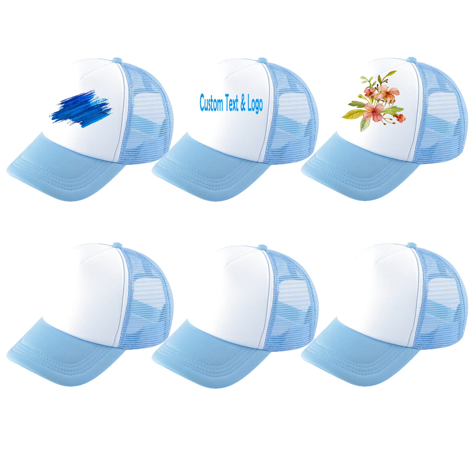 Generic6 Pack Sublimation Blanks Trucker Hat Summer Mesh Cap Blank Cap Customized Baseball Cap for DIY Printing Custom