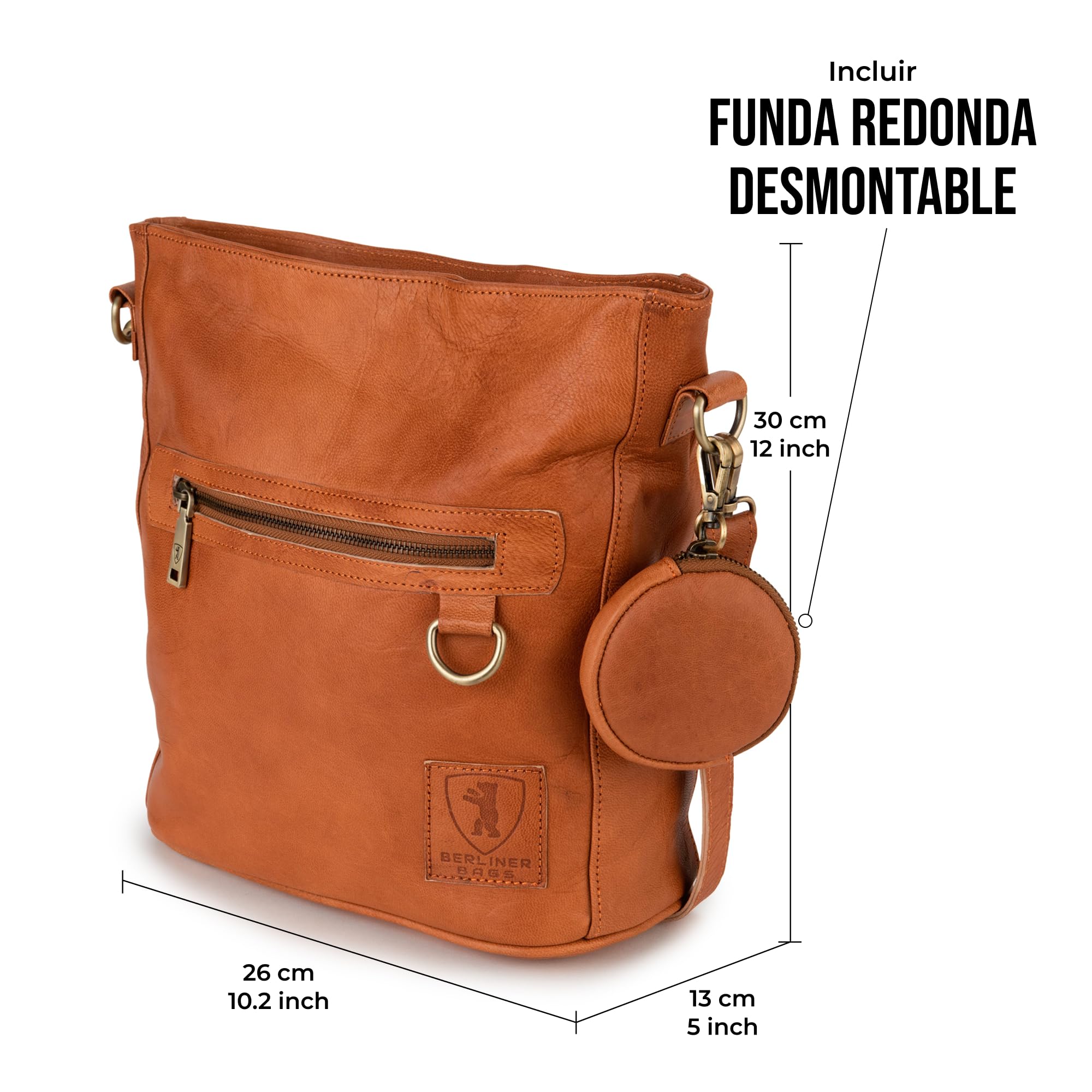 Berliner Bags Siena Bolso Bandolera Hobo Mujer Piel Auténtica Mediano YKK