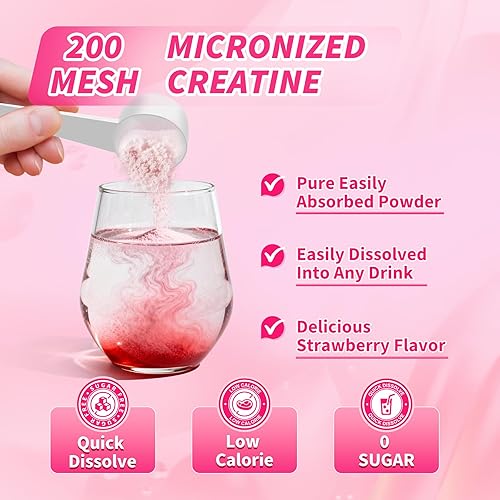 Miniatura 8 de Creatina HMB para mujeres, 0.18 onzas de creatina micronizada monohidrato en polvo con colágeno suplemento para apoyo muscular, energía y