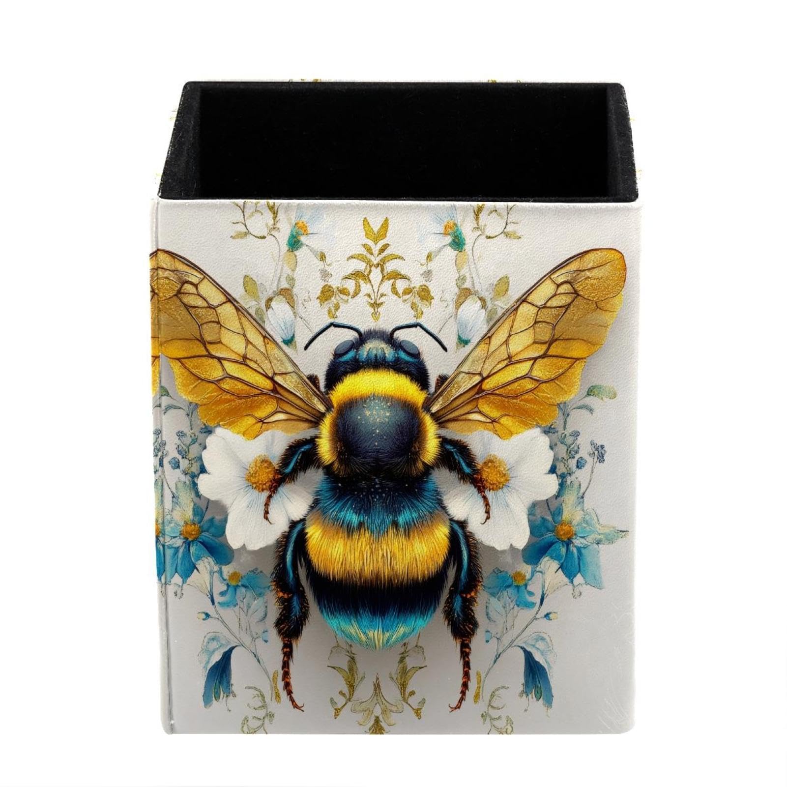 XingFox Skulls Yellow Background Pen Holder for Desk Deco, Sqaure PVC Leather Pencil Cup for Desk Pen Organizer, Makeup Brush Holder for School, Home, Office