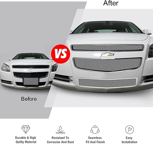 Miniatura 6 de APS Rejilla de malla cromada de acero inoxidable premium compatible con Chevy Malibu 2008 2009 2010 2011 2012 parachoques inferior superior