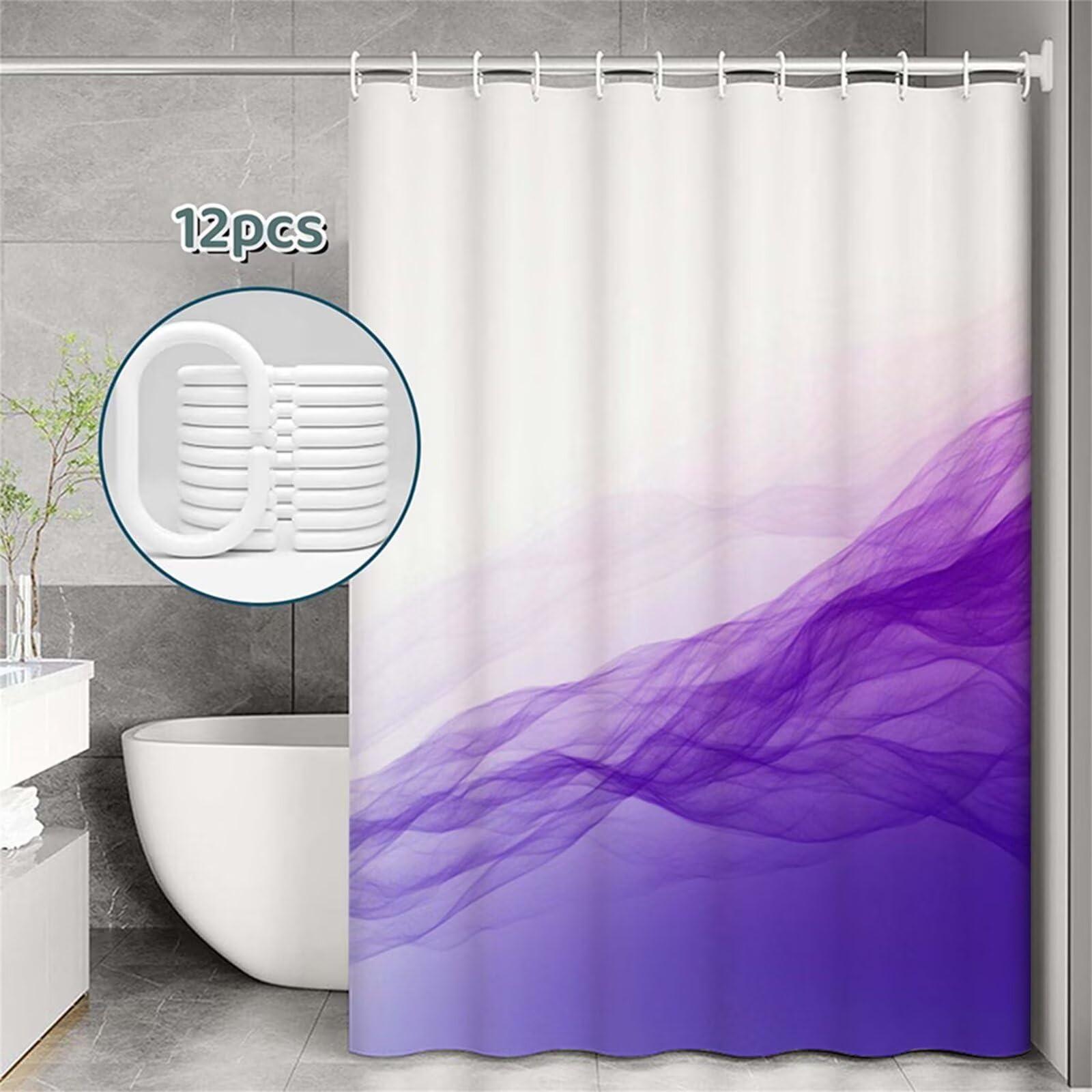 Tenda Doccia in Poliestere Viola,Tende per Doccia Extra Lunga 240x200cm,Semplice Tenda Vasca da Bagno Tessuto Lavabile,Impermeabile e Facile da Pulire,con 12 Ganci,Decorazione per Bagno,Hotel Z-40