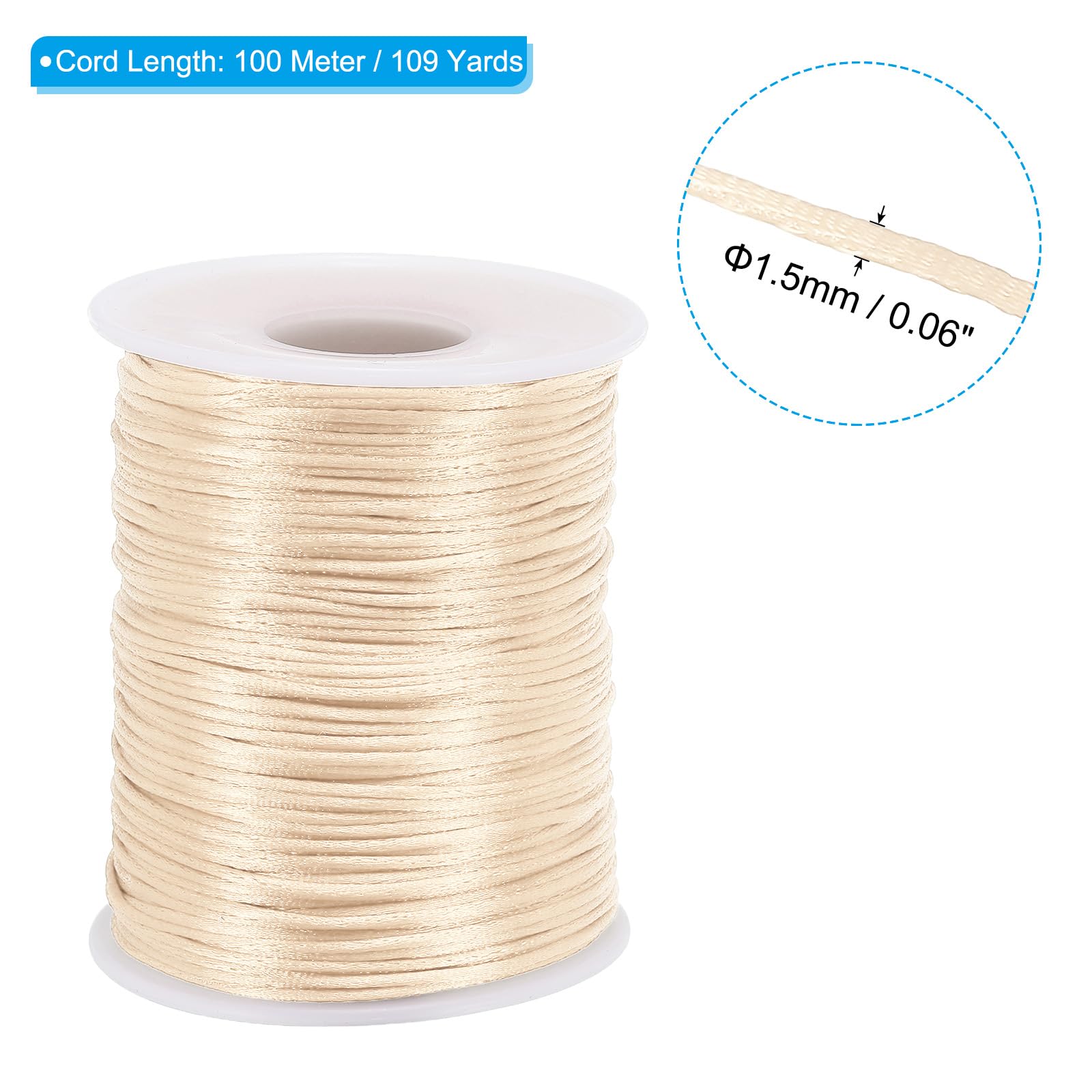 PATIKIL 1.5mm x 109 Yard Nylon Satin Cord, Nylon Beading String Knotting Cord Chain Braided Rope for Bracelets Jewelry Trim Chinese Knot, Beige-Red - Image 2