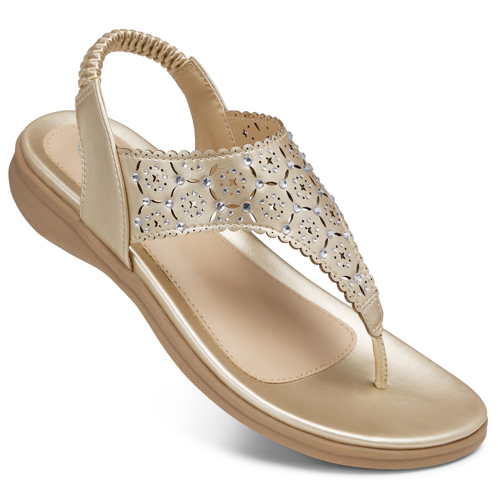 SHIBEVER Flat Sandals For Women Dressy: Comfortable Summer - Soft Rhinestone Flats Sandal