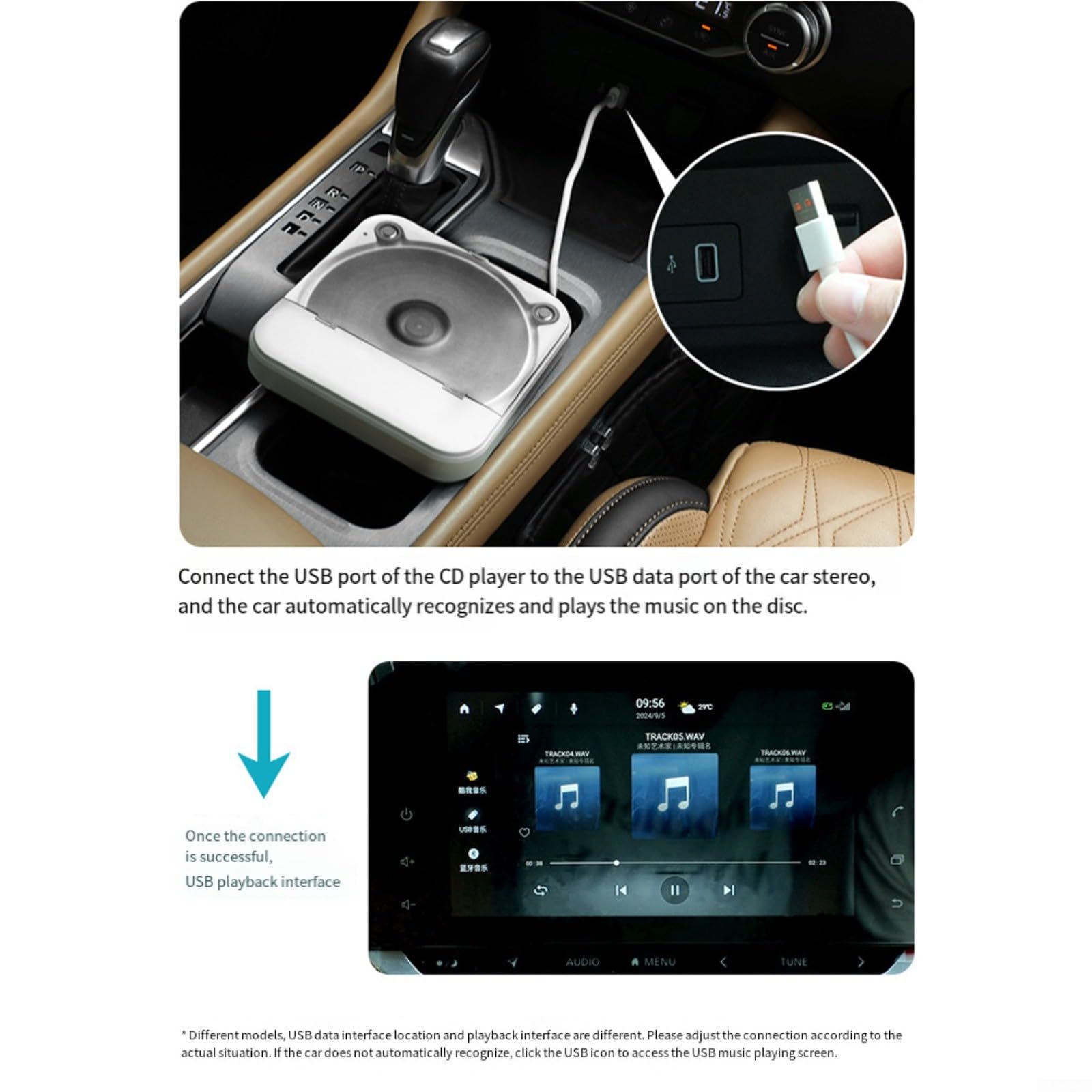 Lettore portatile con ingresso USB e AUX per auto, laptop, TV, computer, sistema audio compatto, design ABS bianco