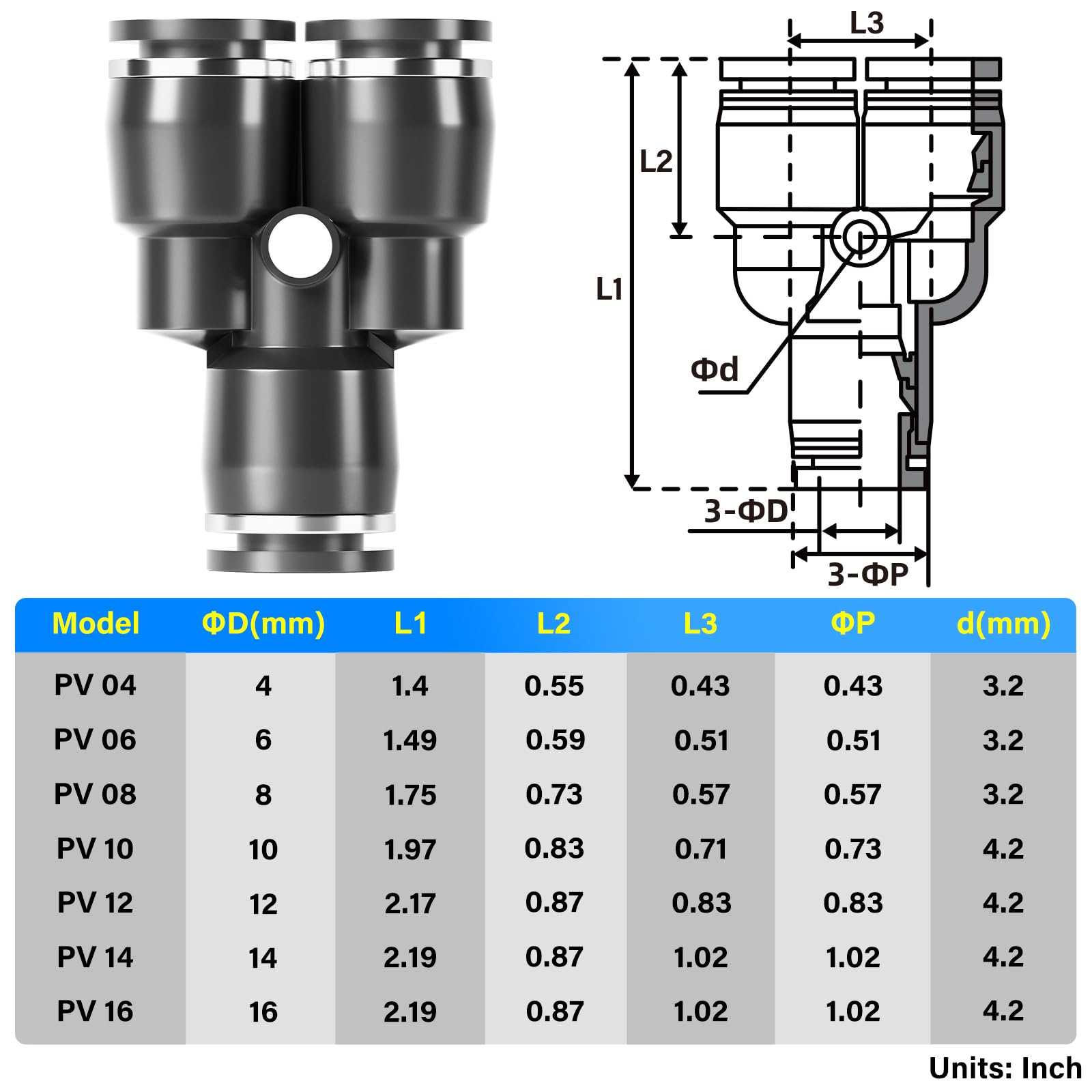 Snapklik.com : TAILONZ PNEUMATIC Black Y Spliter 3 Ways - 8MM Tube OD ...