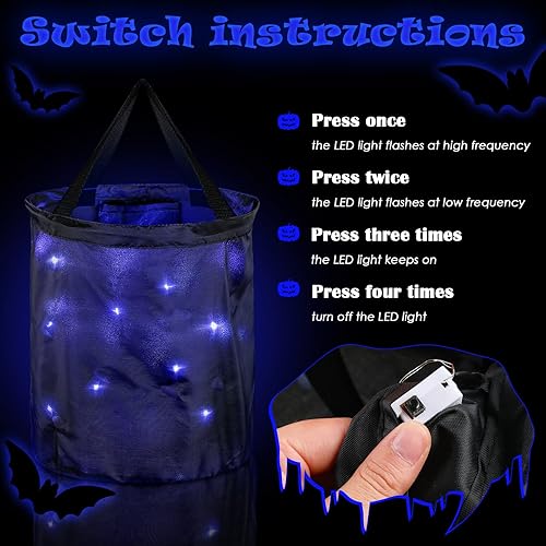 Miniatura 2 de Shappy 2 bolsas de dulces de Halloween con luz LED, bolsas de fiesta de Halloween, multiusos, reutilizables, bolsas para dulces o trucos para niños,