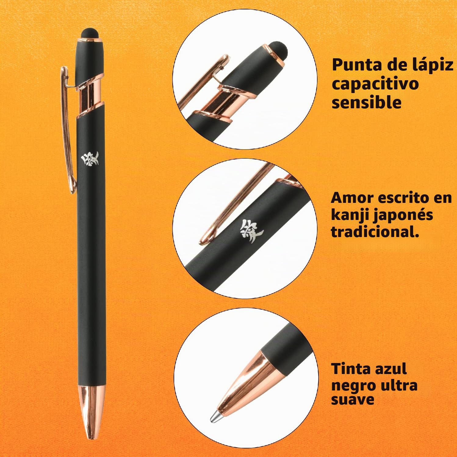 ZENTO Signature Model - Bolígrafo negro metálico de 0,5 mm, tinta