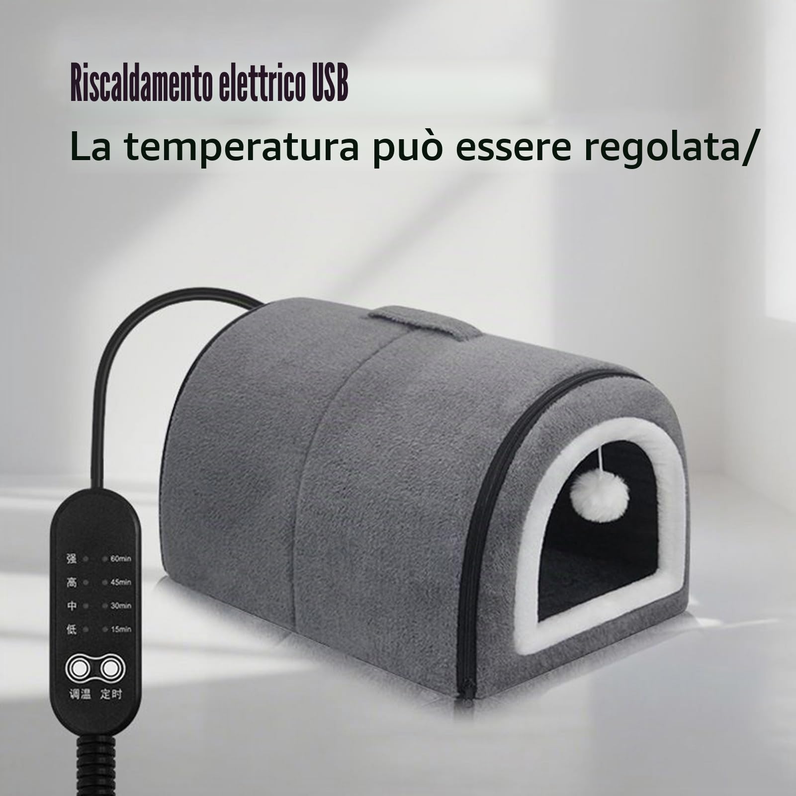 Cuccia riscaldata per gatti con tetto per un comfort regolabile della temperatura, semi-chiuso con fodera rimovibile, accessorio per animali domestici per gatti di razza media, gattini, cuccioli