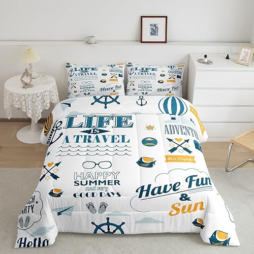 Miniatura 1 de Erosebridal Juego de edredón náutico tamaño King, juego de ropa de cama con brújula de ancla para niños, niñas, adolescentes, adultos, edredón de