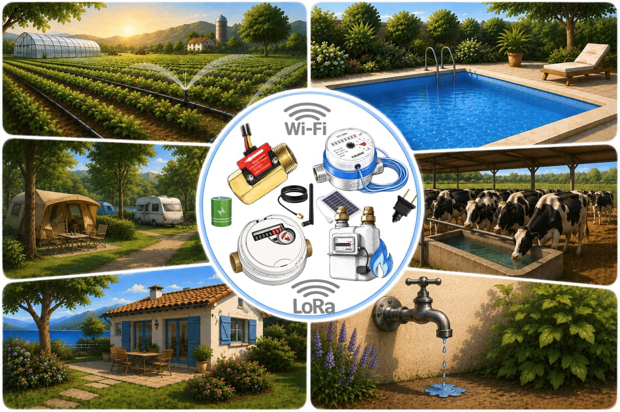 Kit intelligente per contatore d'Acqua, gas, flussometro, Impulso -ODevice - WiFi, Lora- Rilevamento,Avviso Perdite Nascoste, Volume, Telereleve, Sorveglianza. (Kit contatore a impulso)