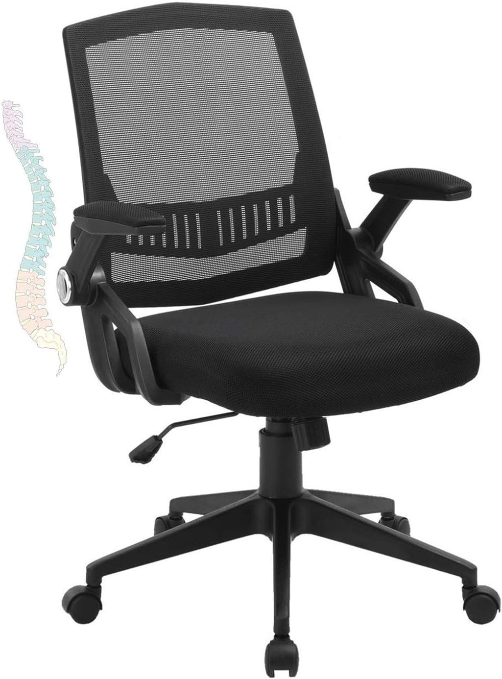 Ergonomic Office Chair, Mid Back Computer Desk Chairs with Massy Cushion and Flip-up Arms, Swivel Task Chairs - Agile Height Adjustment, Load Up to 300LBS, Breathable Mesh Chairs