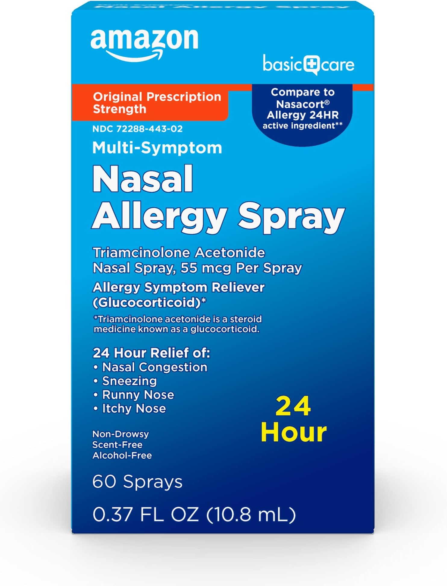 Amazon Basic Care Multi-Symptom Triamcinolone Acetonide Nasal Allergy Spray, 0.37 Fl Oz