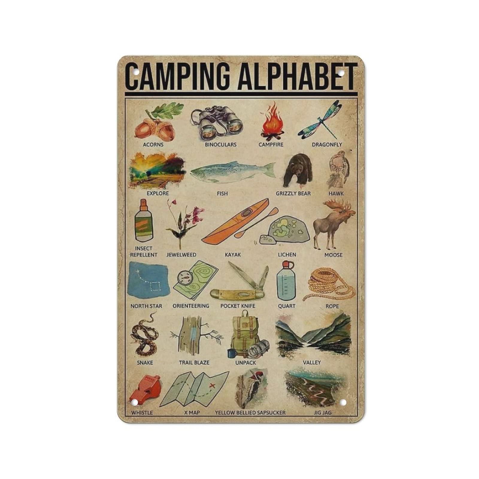 AOOEDM Camping Knowledge Metal Sign for Home Coffee Garage Wall Decor Vintage Poster Bar Signs for Home Bar Retro Metal Tin Sign