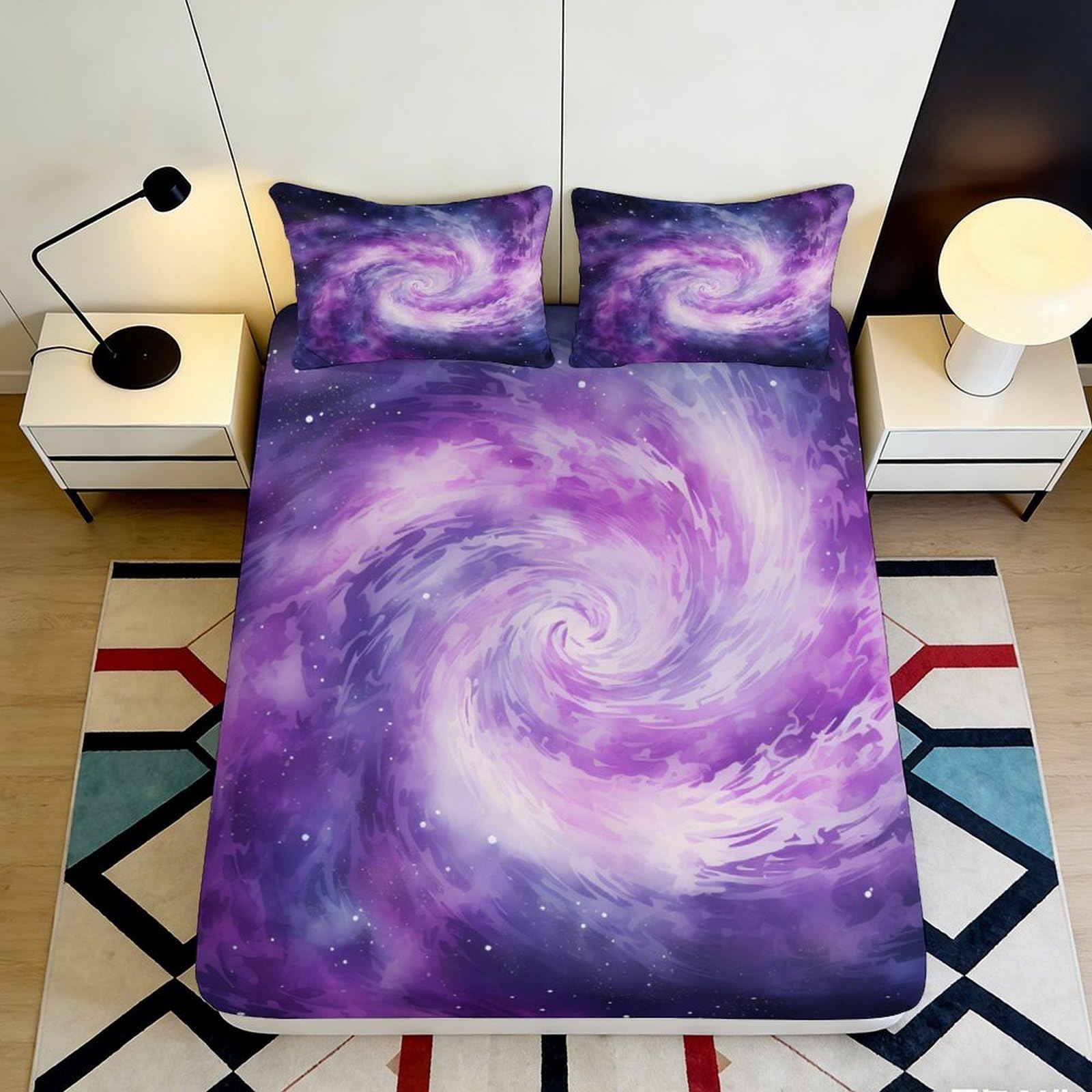Uynsixtme Style-6 3D Printed Galaxy Swirl Fitted Sheet Microfiber Deep Pocket Bedroom Bedding Non-Slip Galaxy Mattress Fitted Cover Washable Soft Protector 140X200x25cm