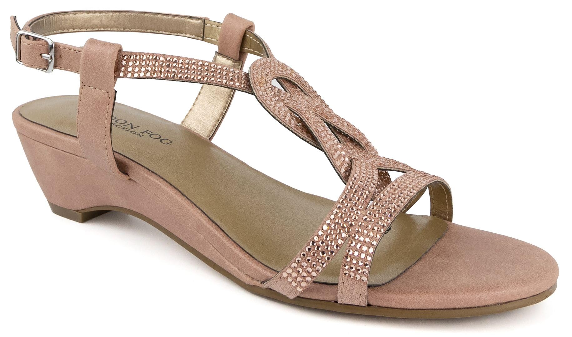 London FogWomens Macey Demi-Wedge Dress Sandals, Rose Gold, 8.5