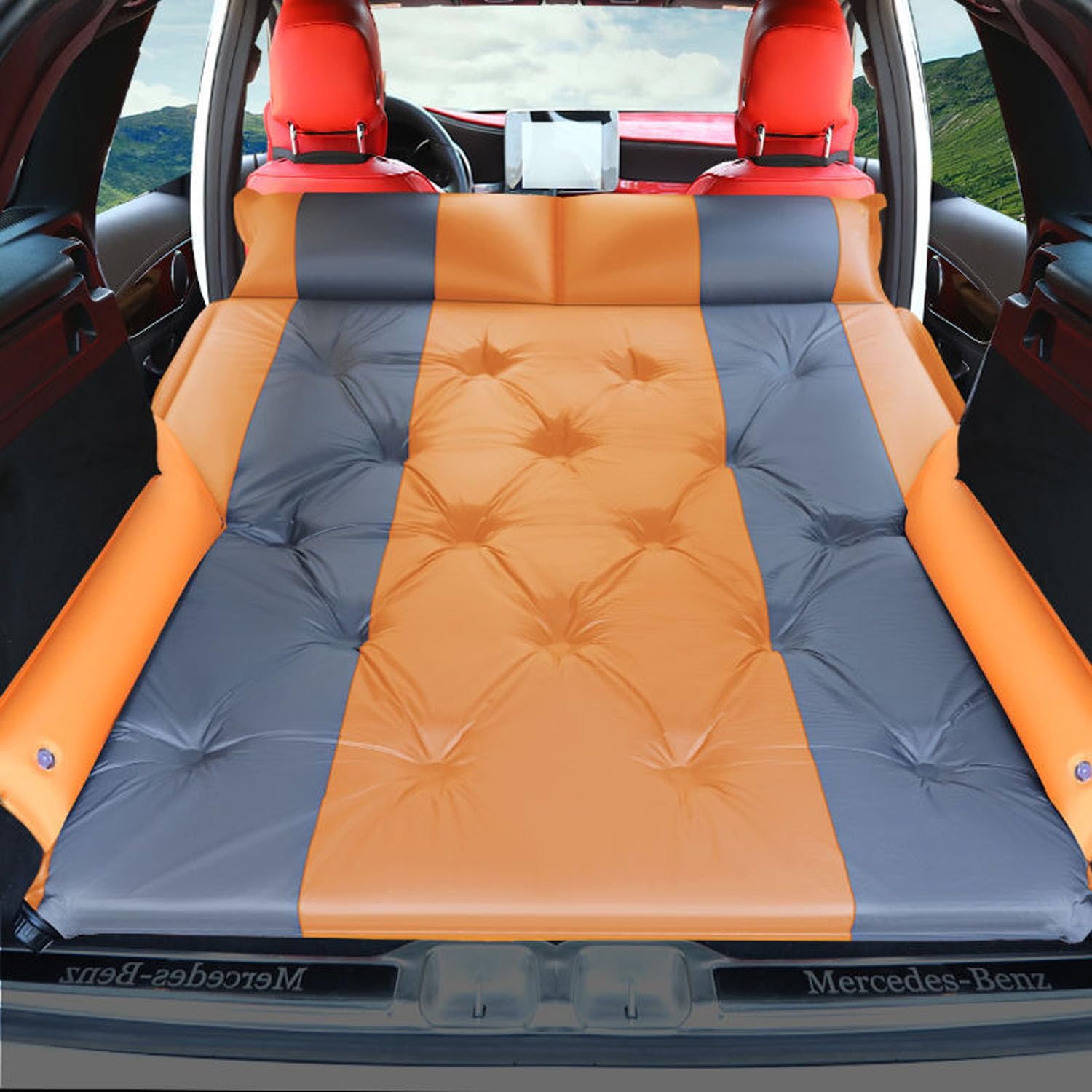 Materasso Gonfiabile per Auto per Discovery (7seats) 2010-2023,Materassino Floccata Portatile Pieghevole Letto Aria Multifunzionale Airbed,B-Orange